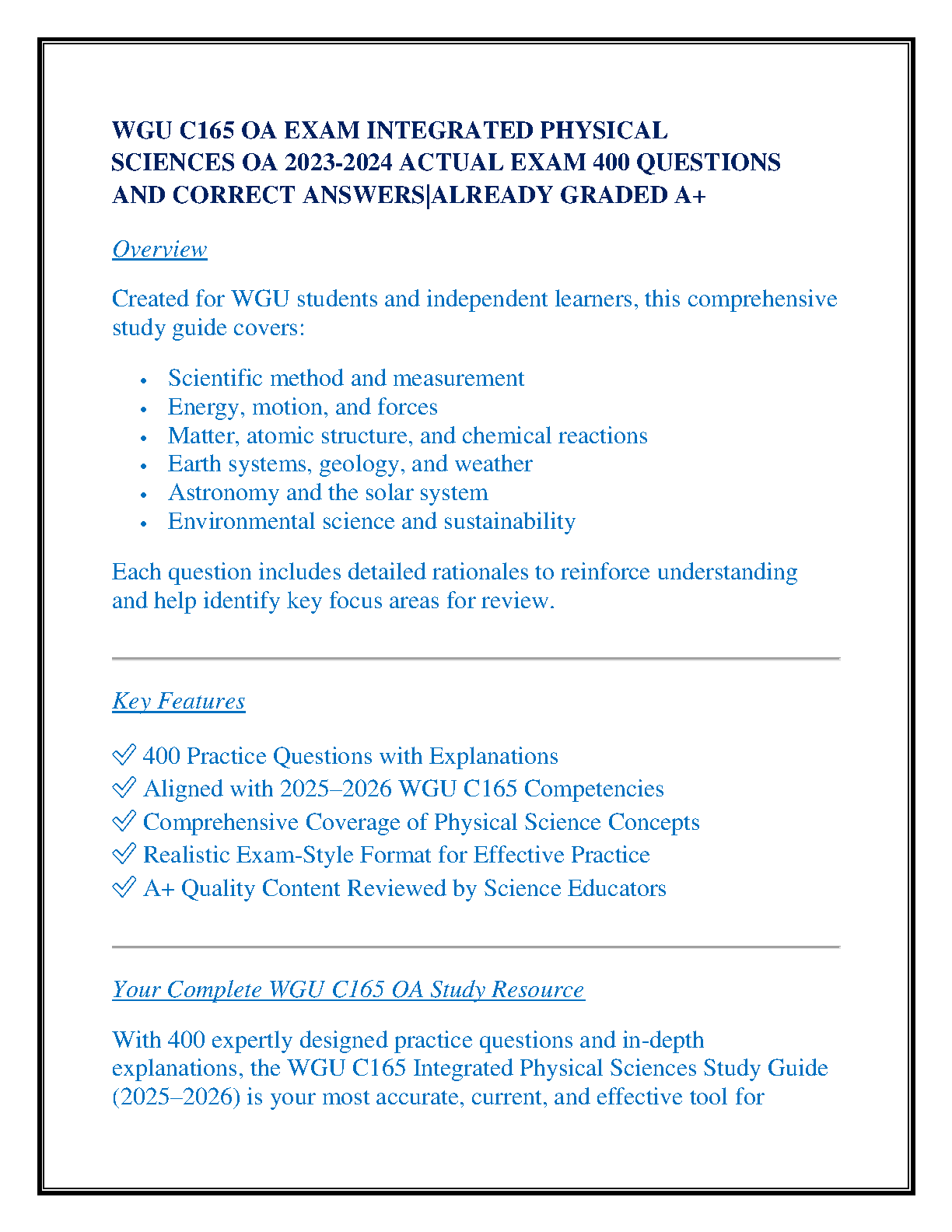 WGU C165 Integrated Physical Sciences OA Study Guide 2025