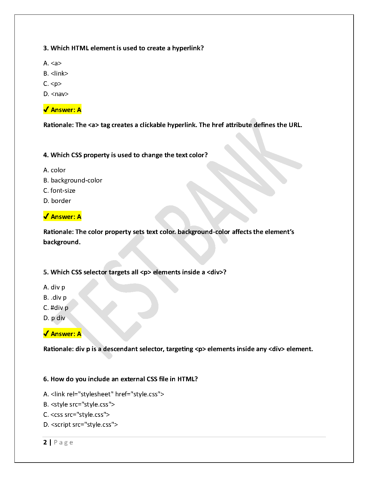 WGU D276 Web Dev OA Test Bank with Answers 2026