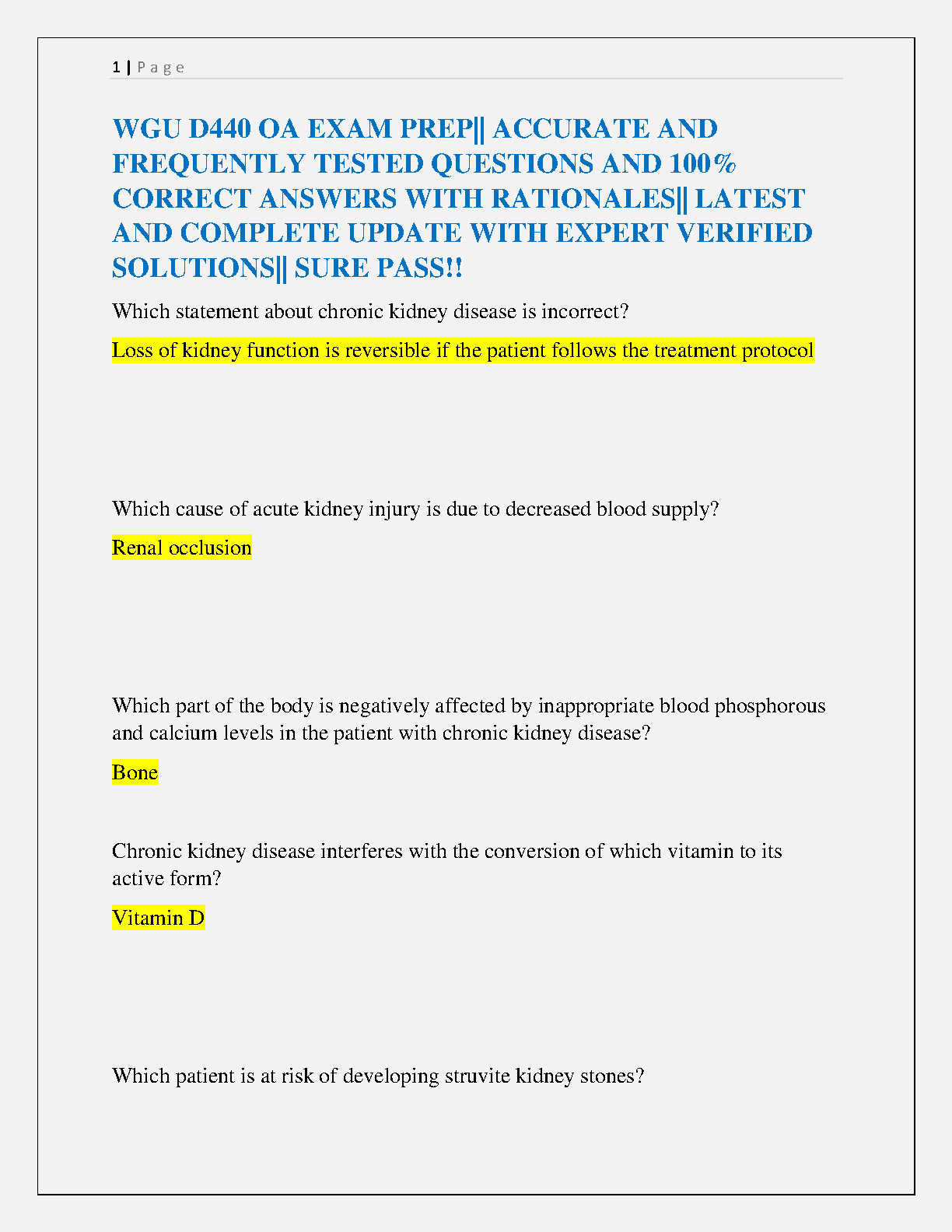WGU D440 OA Exam Prep Study Guide 2025 with Answers and Rationales