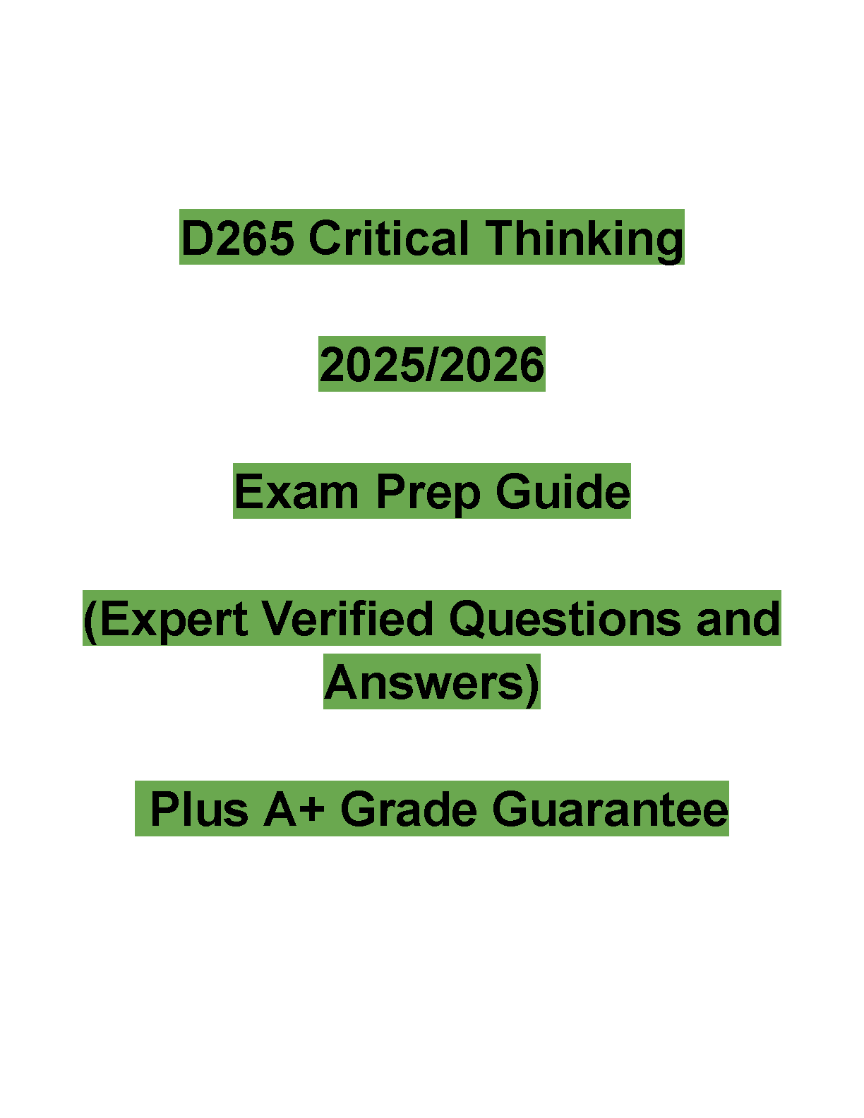 WGU D265 Critical Thinking Test Bank 2025/2026