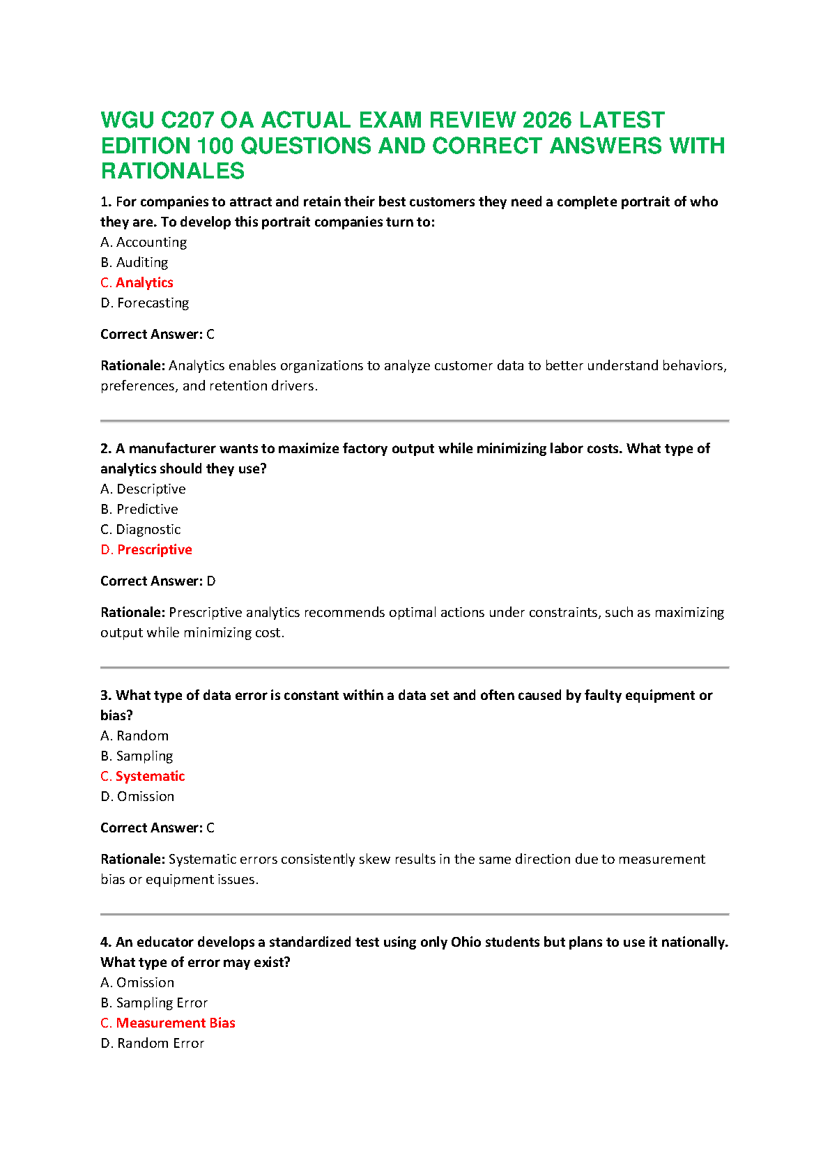 WGU C207 Test Bank: Data Driven Decision Making 2026 IMG-1