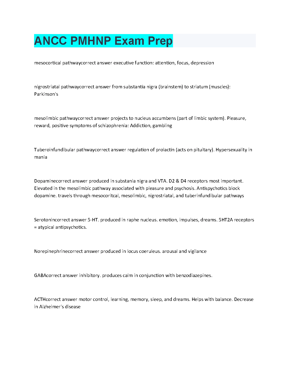 ANCC PMHNP Exam Prep 2026/27: Dopamine & Serotonin Questions