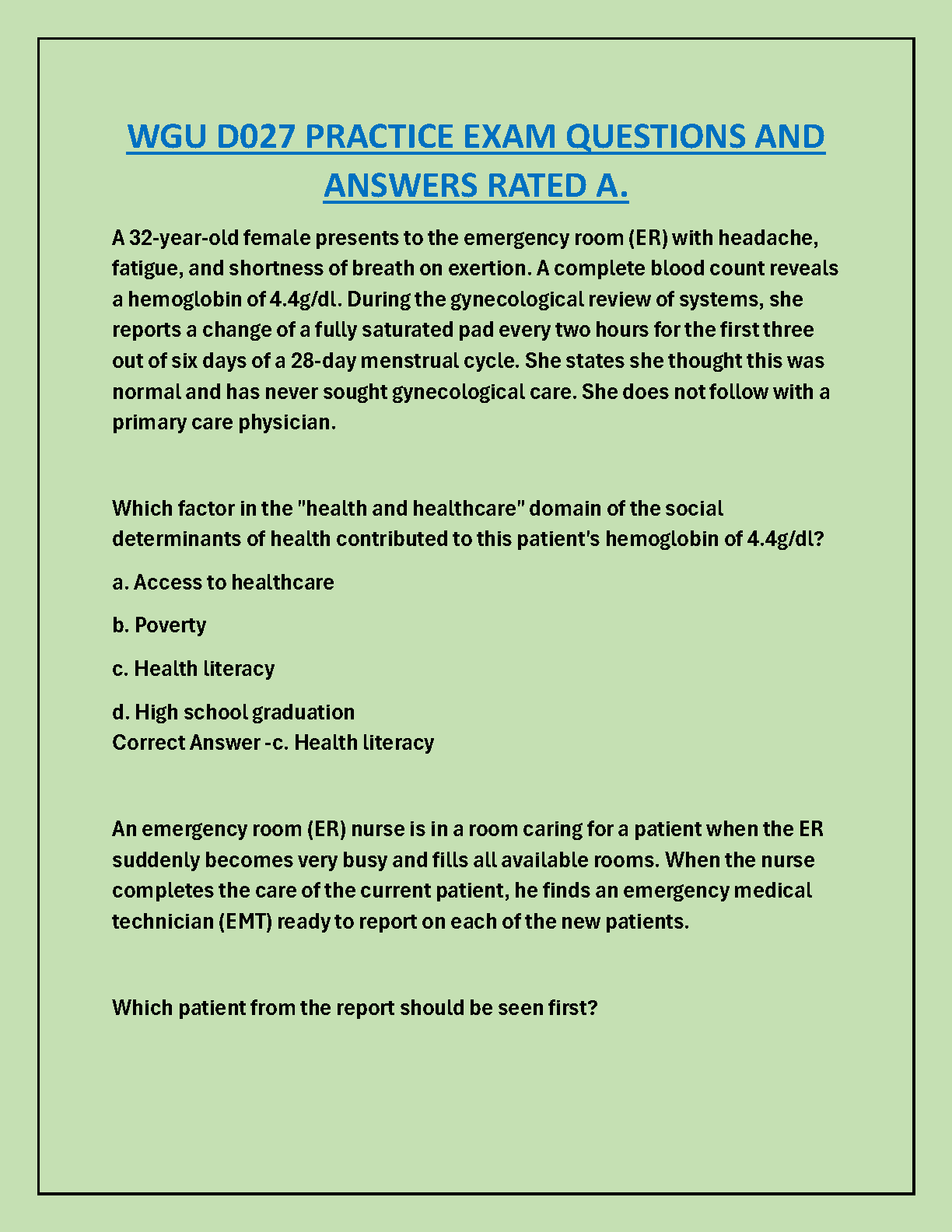 WGU D027 Practice Exam Q&A 2024/2025 | Top Grade Revision