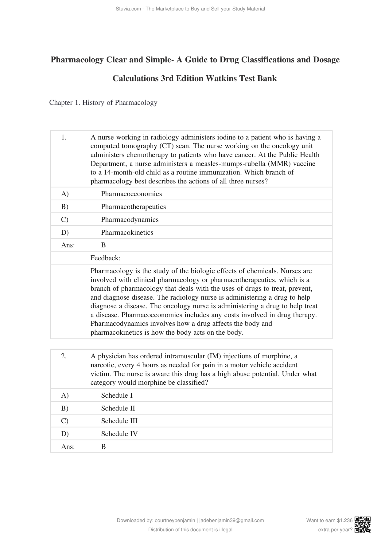 Pharmacology Drug Classifications 3rd Edition Test Bank