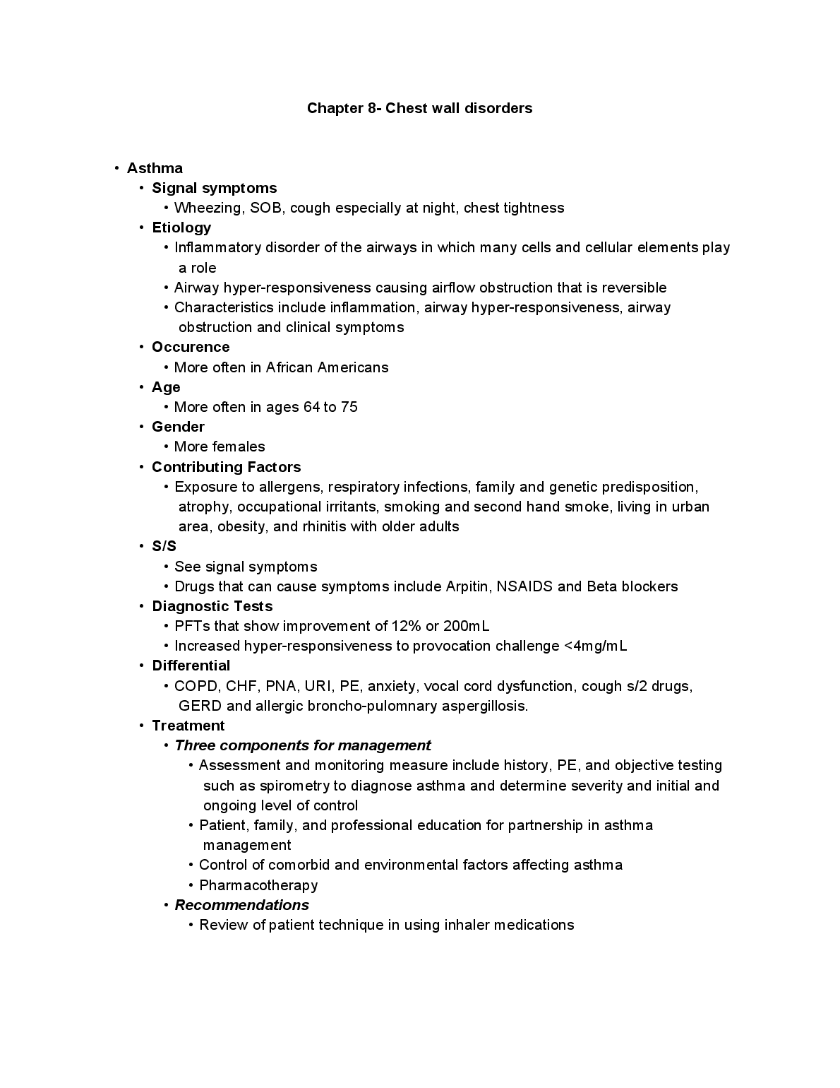 NR 601 Chest Wall Disorders & Asthma Study Guide 2023