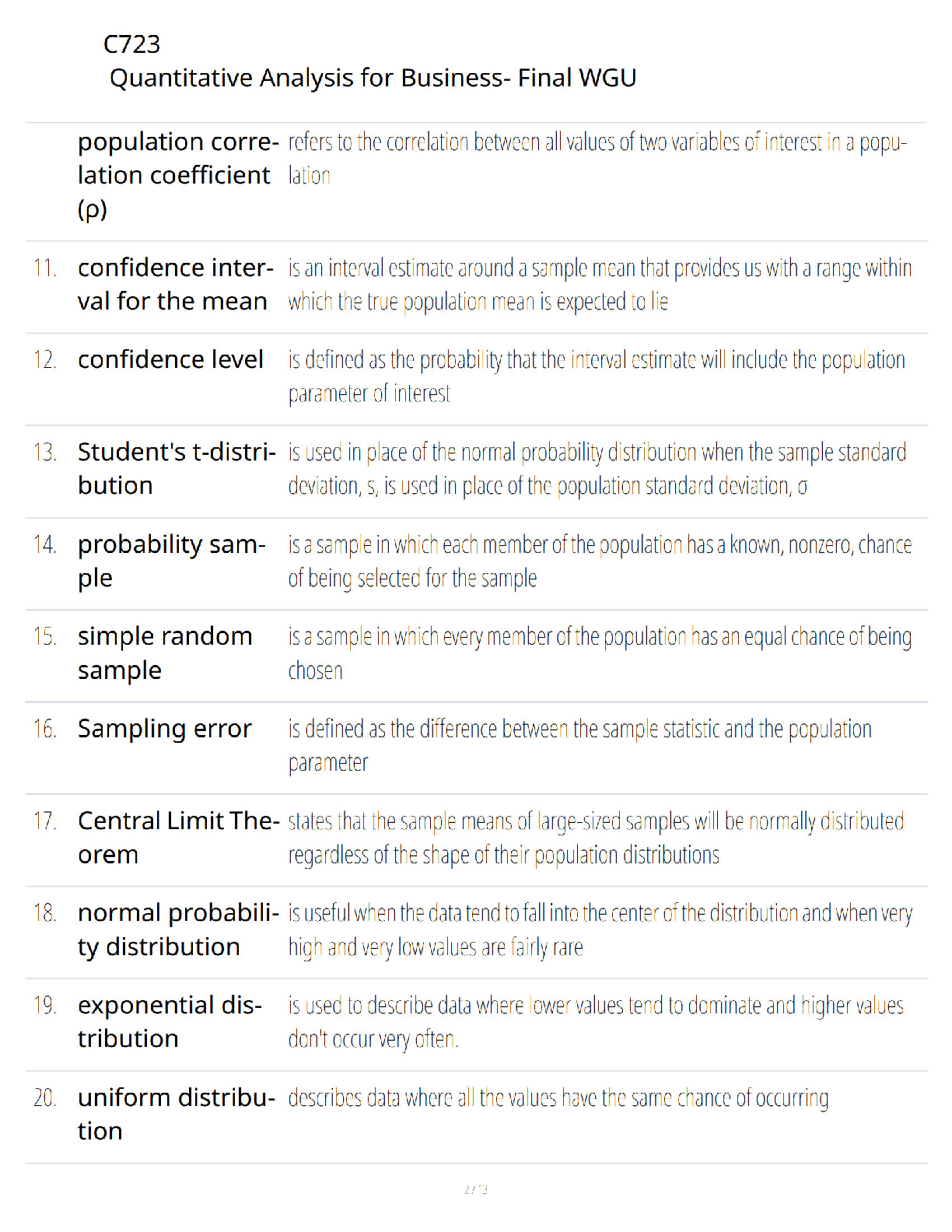 WGU C723 Quant Analysis Study Guide 2025 Problems & Solutions
