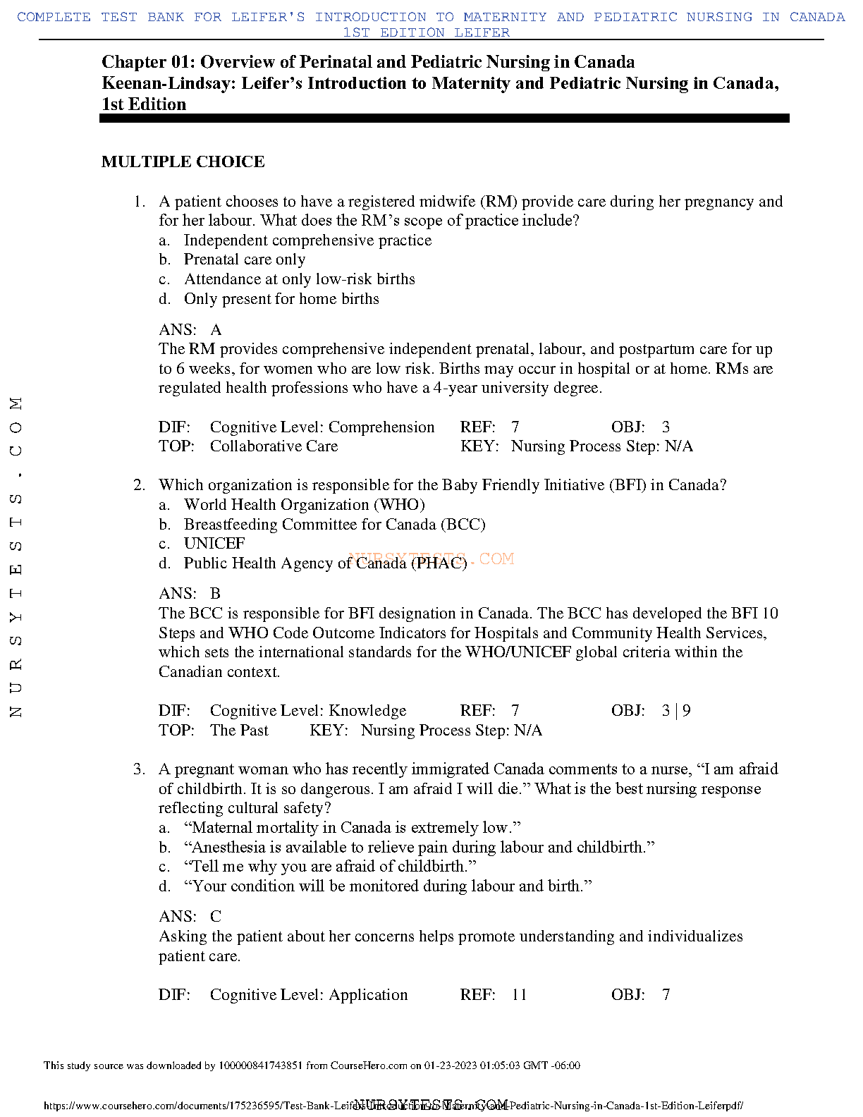 Maternity & Pediatric Nursing Test Bank Canada 2026/27
