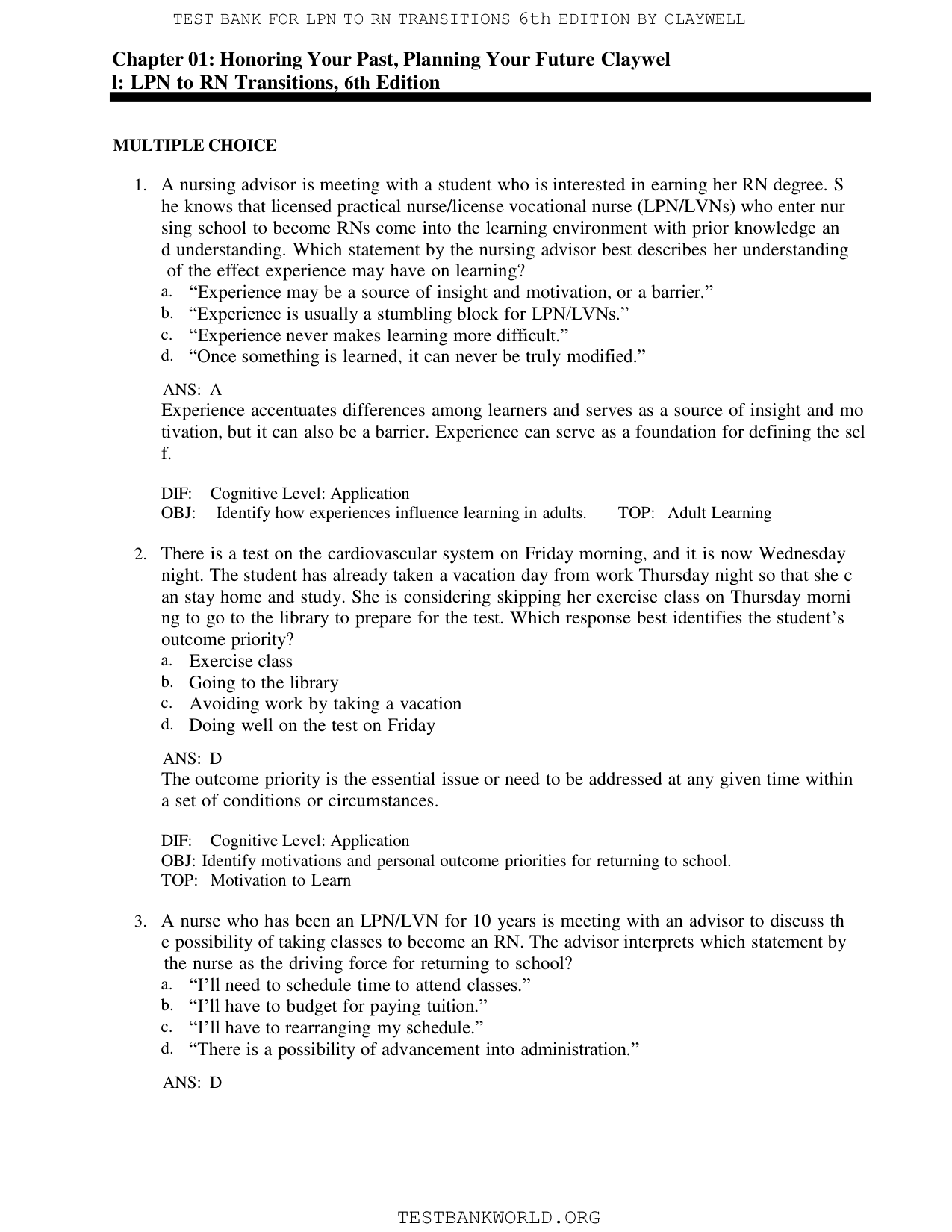 LPN To RN Transitions, 6th Edition Test Bank