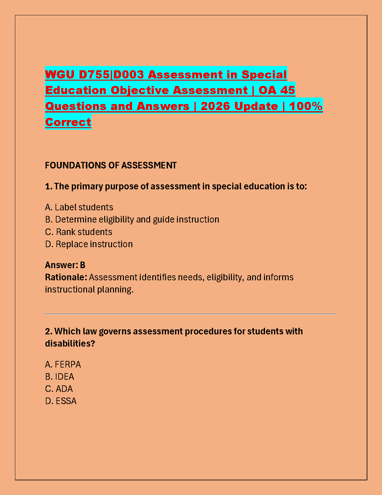 WGU D755 Special Ed Assessment Test Bank 2025 IMG-1