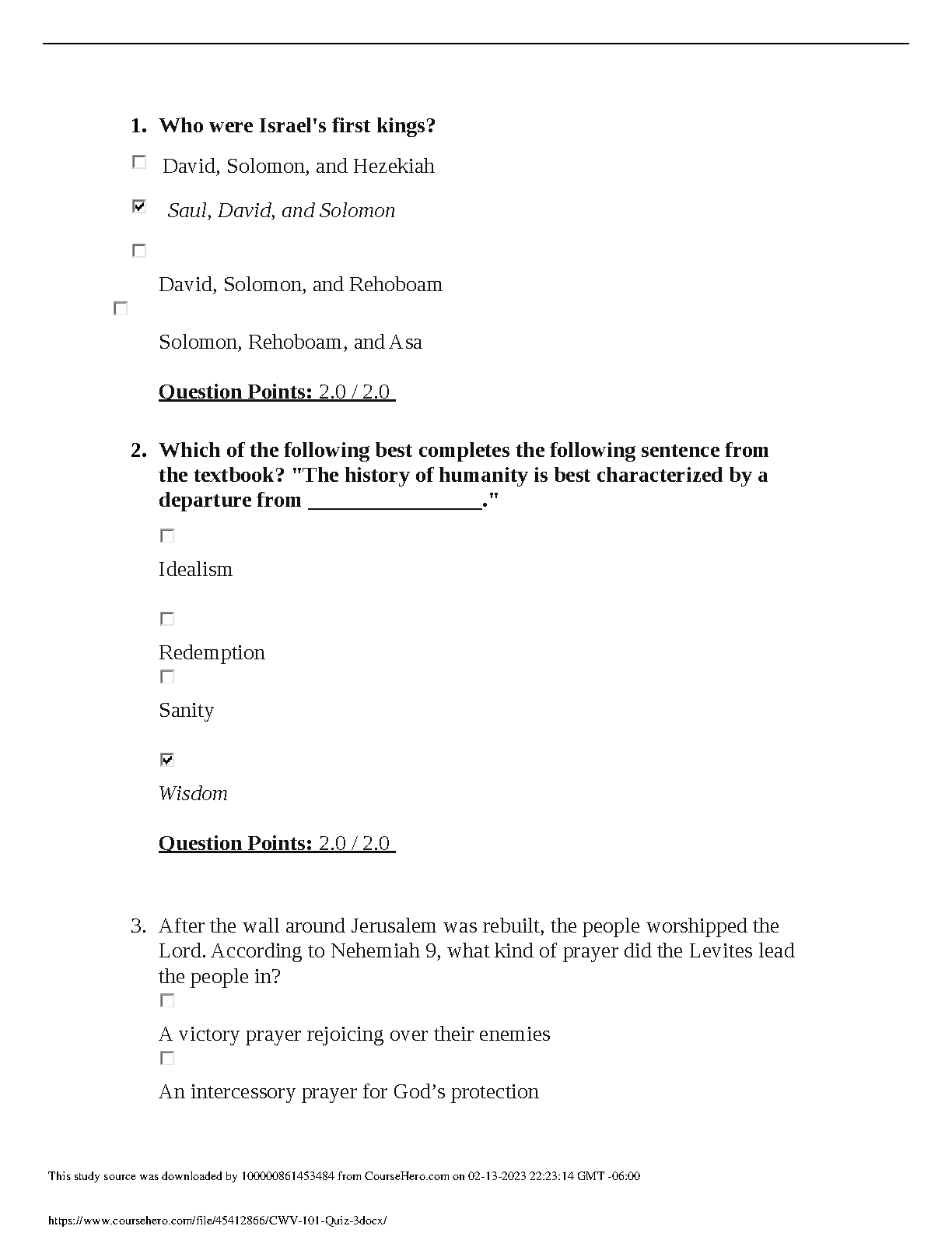 CWV 101 Quiz 3 Test Bank: The Beginning of Wisdom 2026/27 IMG-1