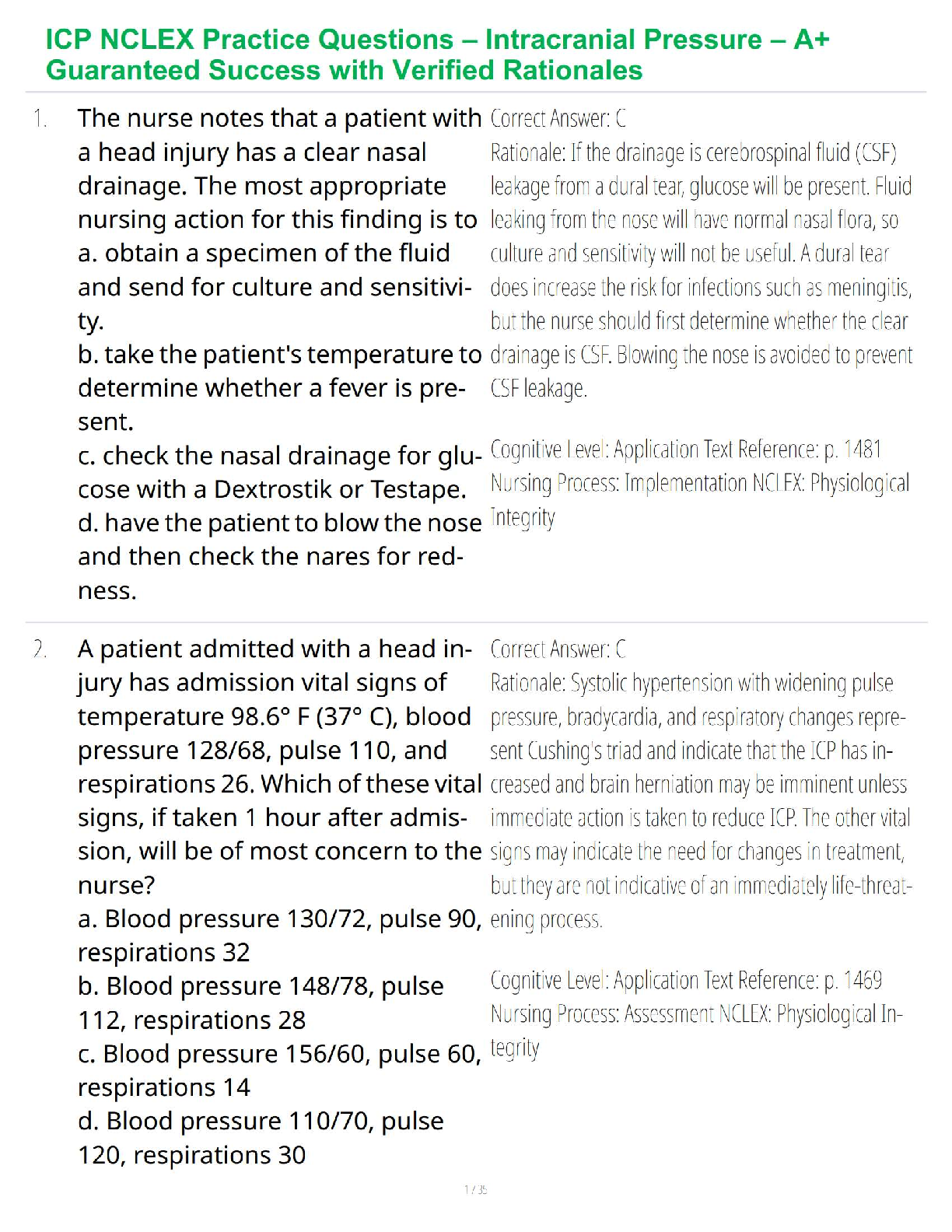 Lewis Med Surg Ch 57 Test Bank: ICP & NCLEX Prep IMG-1