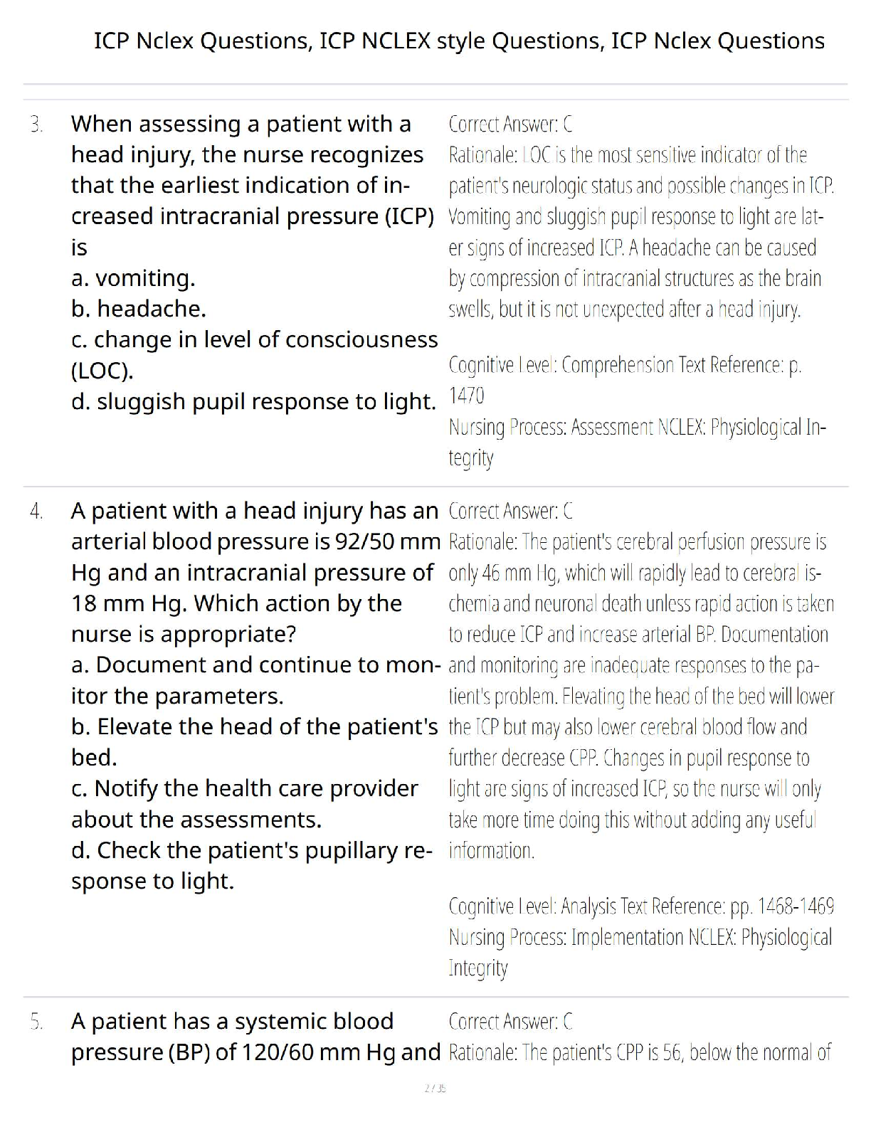 Lewis Med Surg Ch 57 Test Bank: ICP & NCLEX Prep