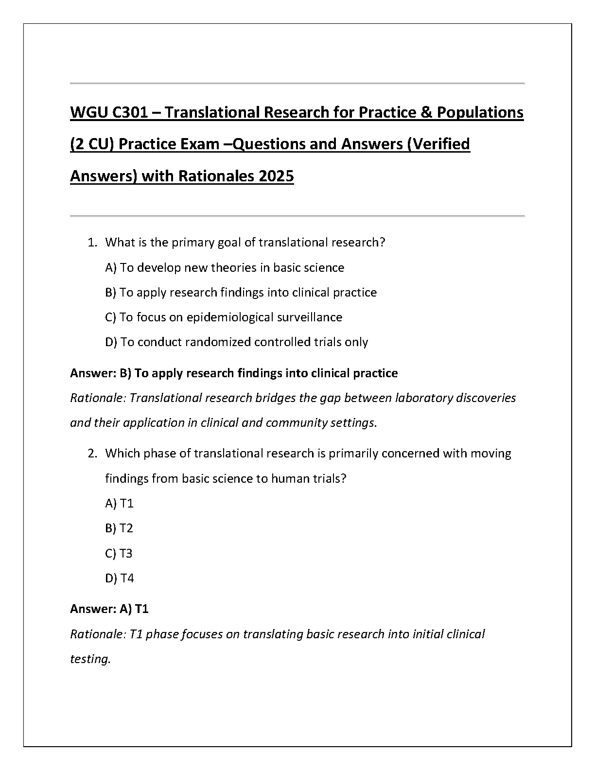 WGU C301 Practice Exam Qs A Rationales 2025