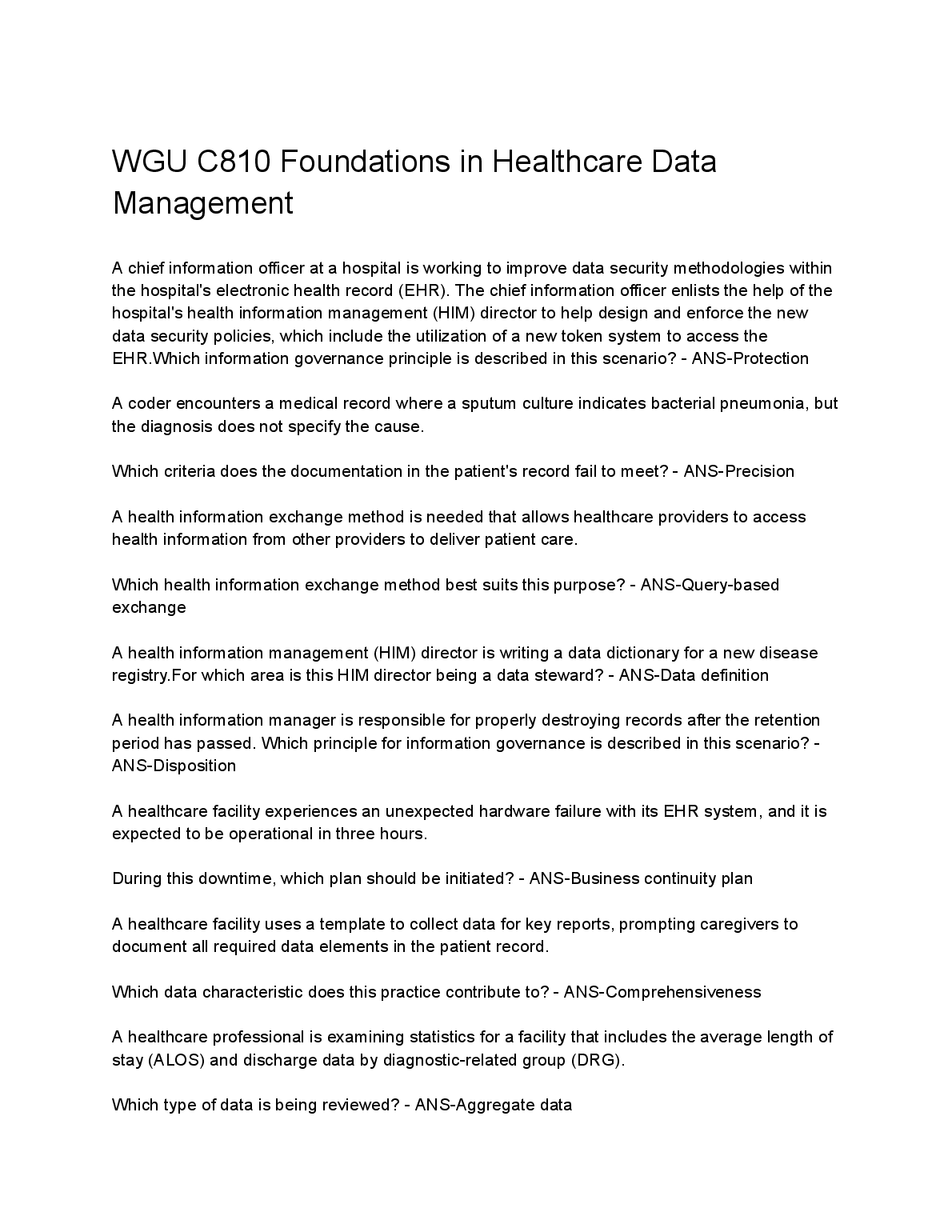 WGU C810 Study Guide 2024: Healthcare Data Mgmt Exam Prep