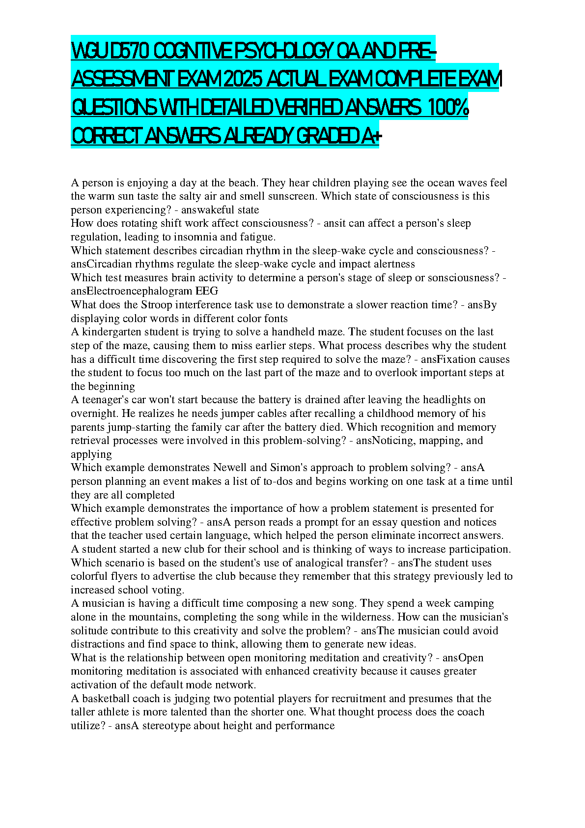 WGU D570 Cognitive Psych Test Bank 2025/26 IMG-3