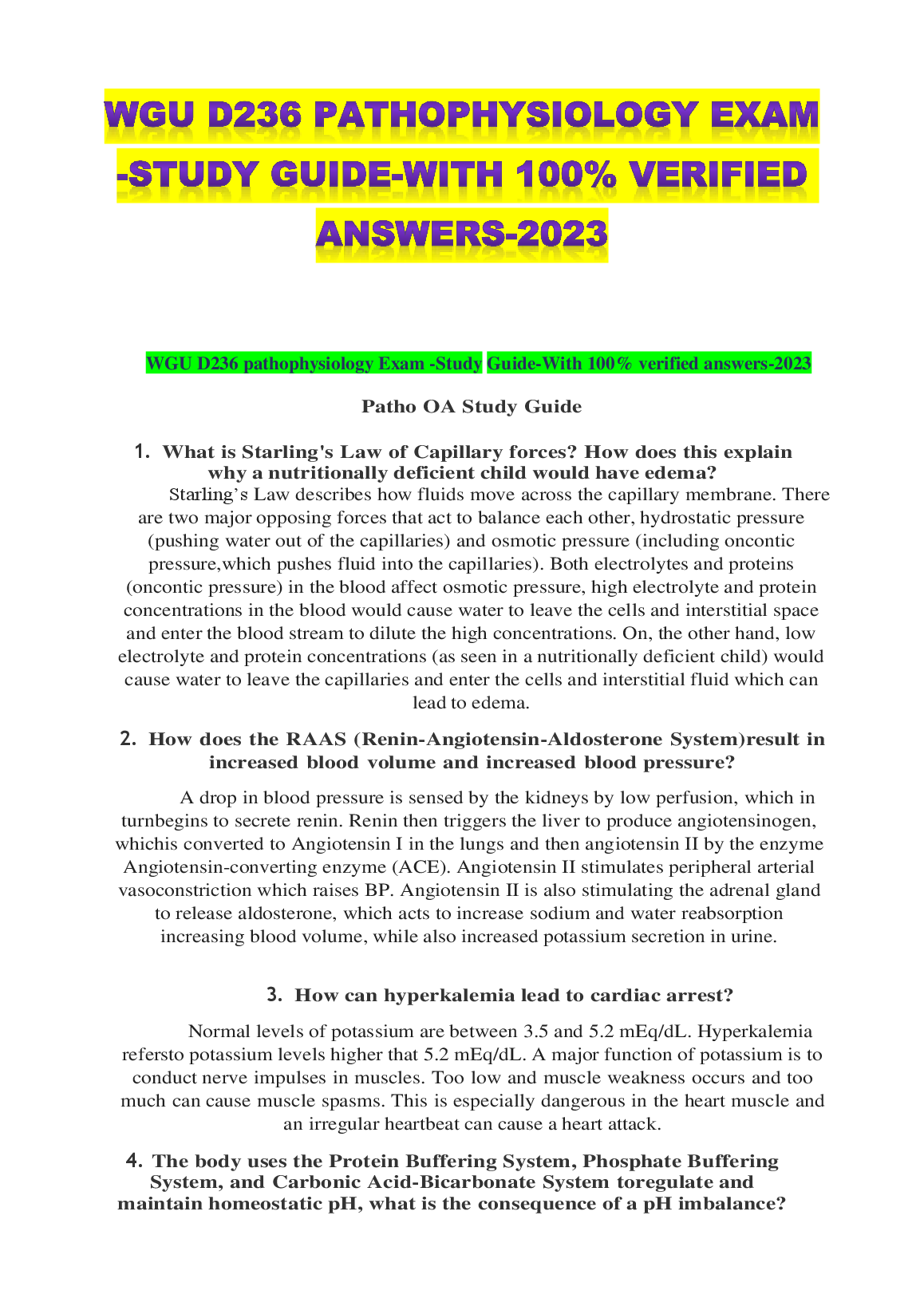 WGU D236 Pathophysiology Exam Study Guide 2023