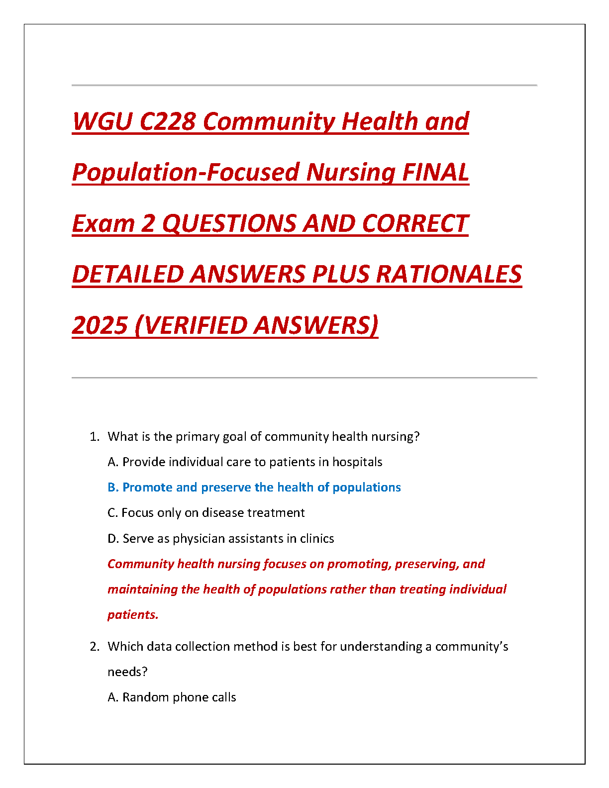 WGU C228 Test Bank: Community Health Nursing Nies McEwen IMG-1