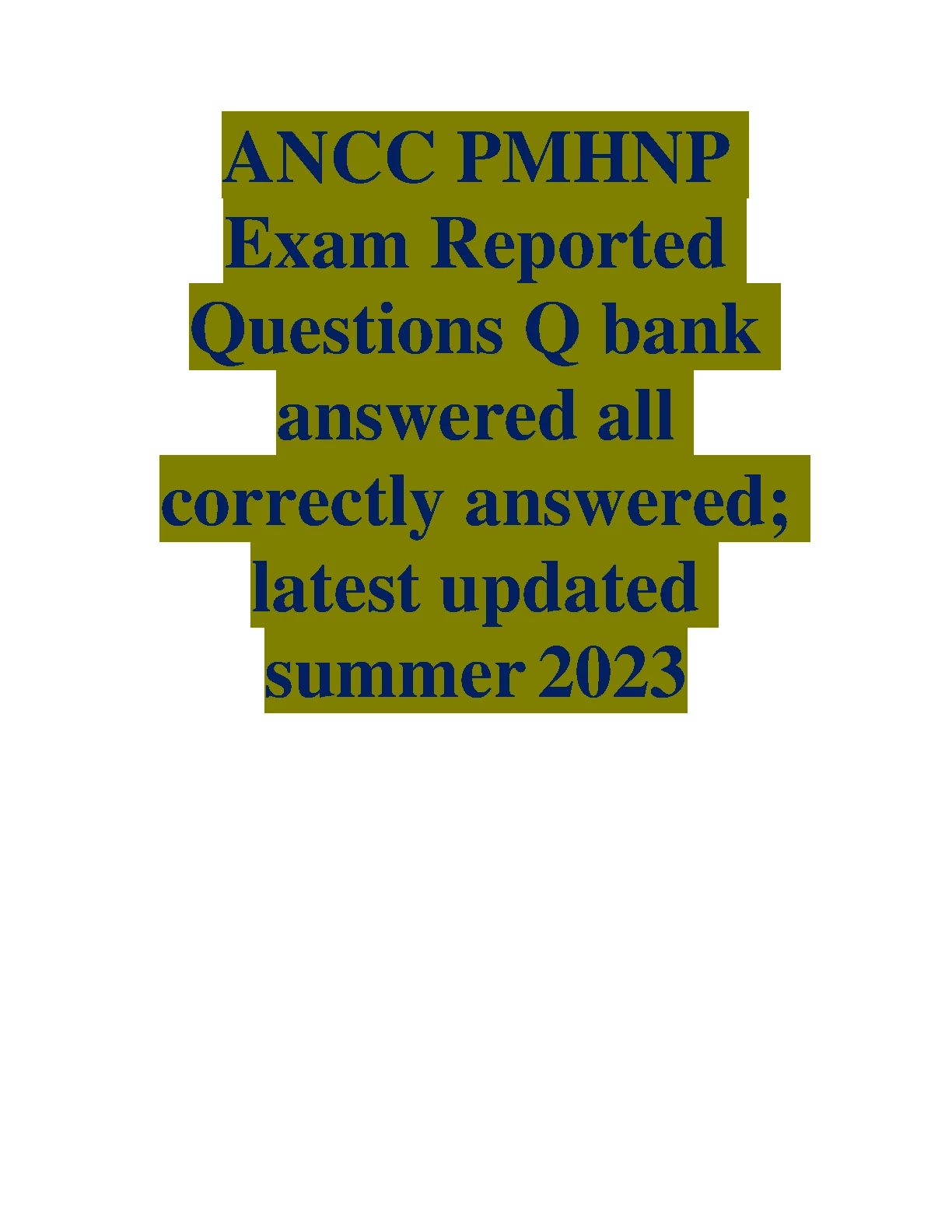 ANCC PMHNP Exam Question Bank 2026/27 Practice Tests and Answers