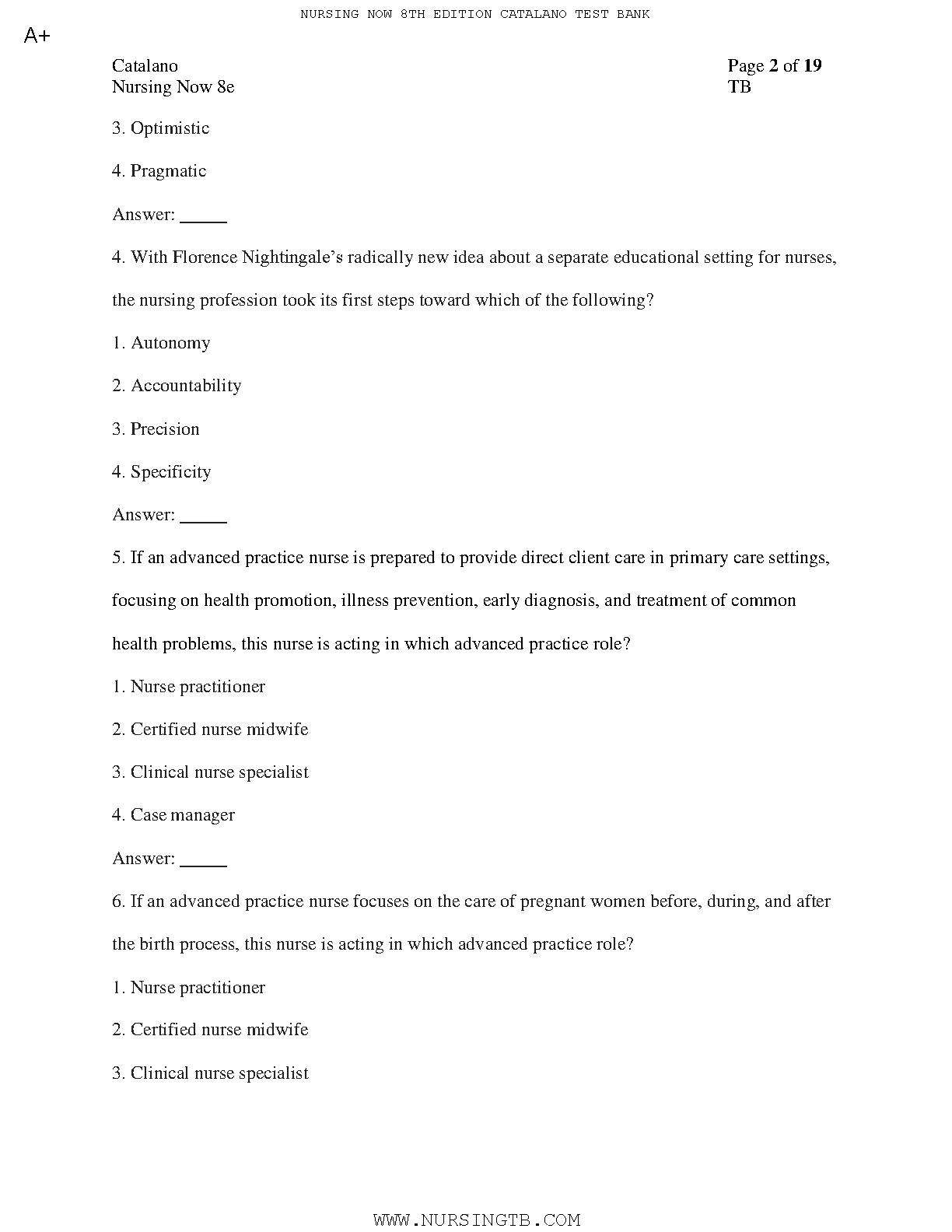 Nursing Now Test Bank 8th Ed Catalano Questions and Answers IMG-3