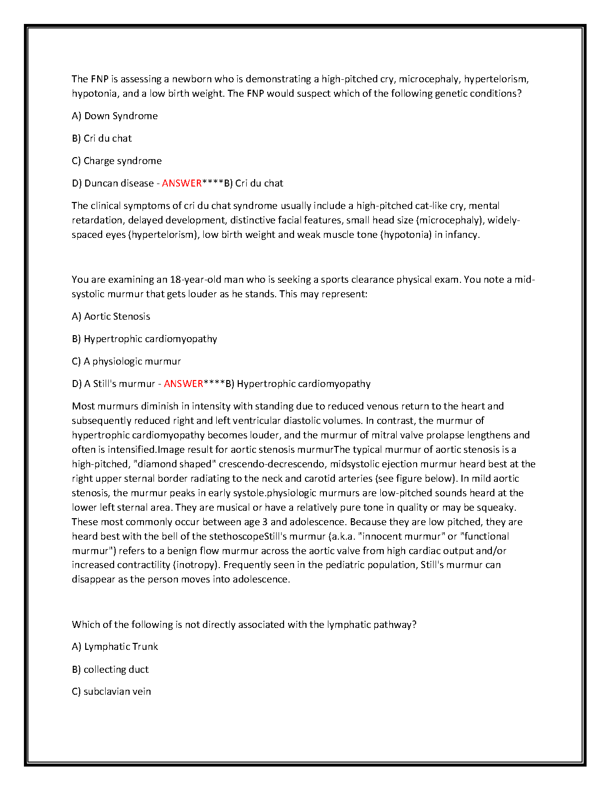 WGU D115 Advanced Pathophysiology Exam Test Bank