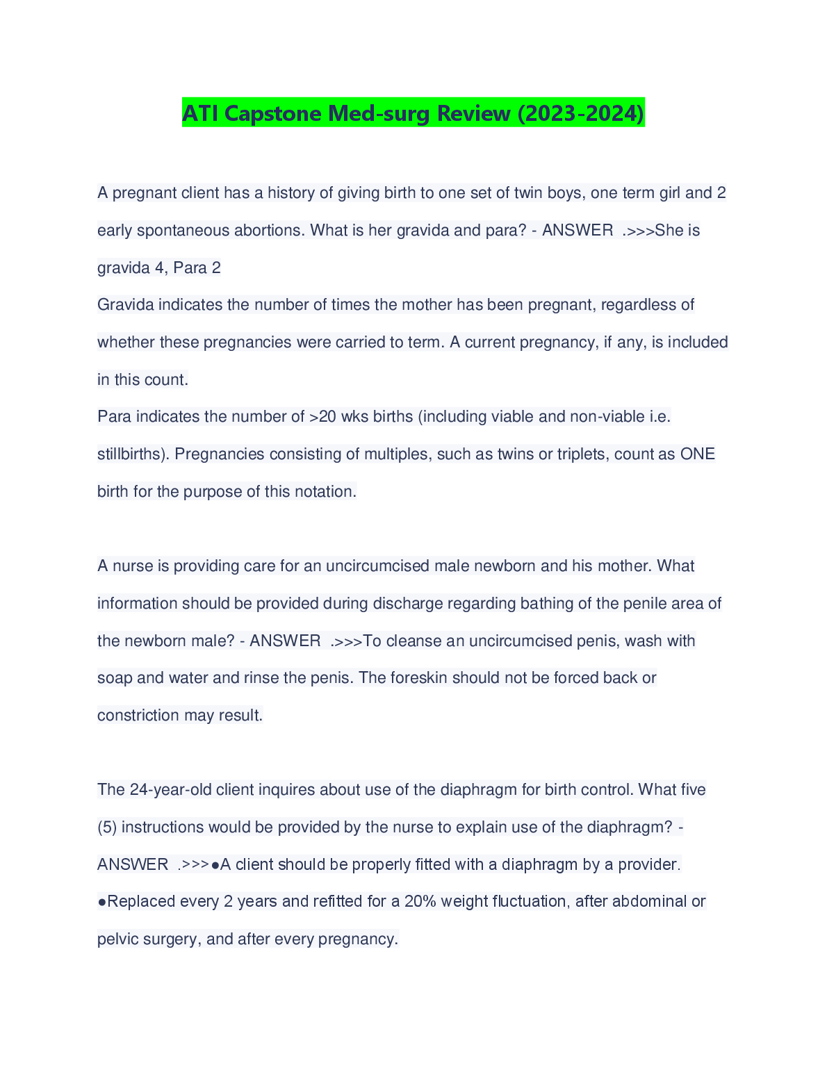 ATI Capstone Med Surg Review 2026/2027 Questions