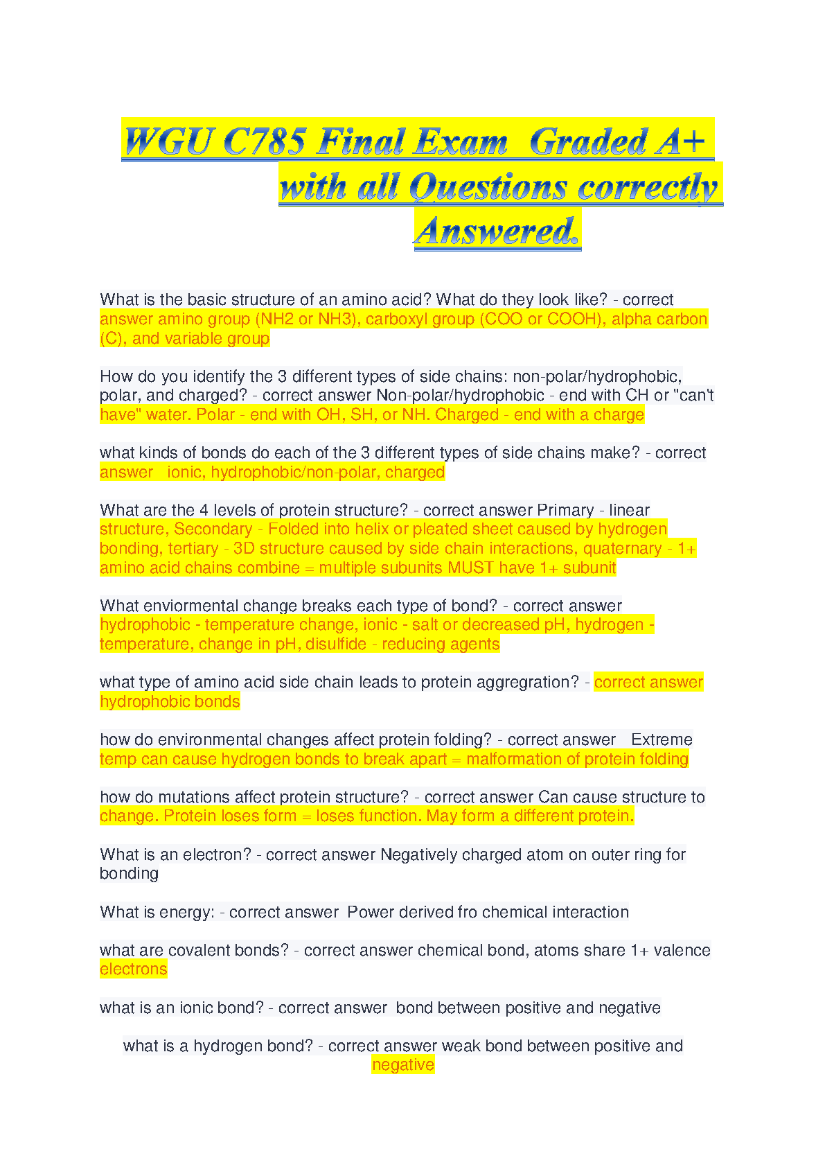 WGU C785 Biochemistry Exam Guide 2025-2026 A+ IMG-1