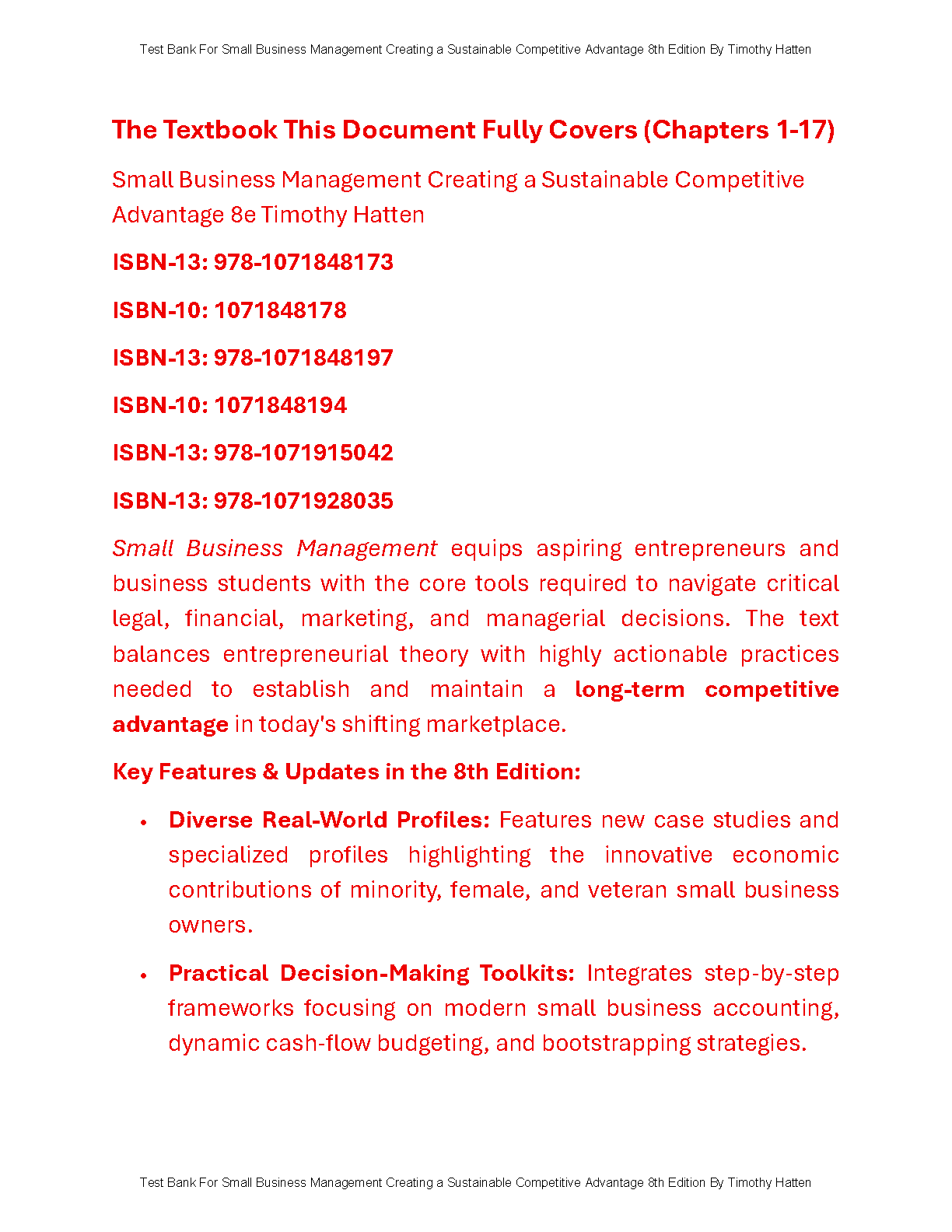 Hatten Small Business Mgmt 8e Test Bank Questions & Answers