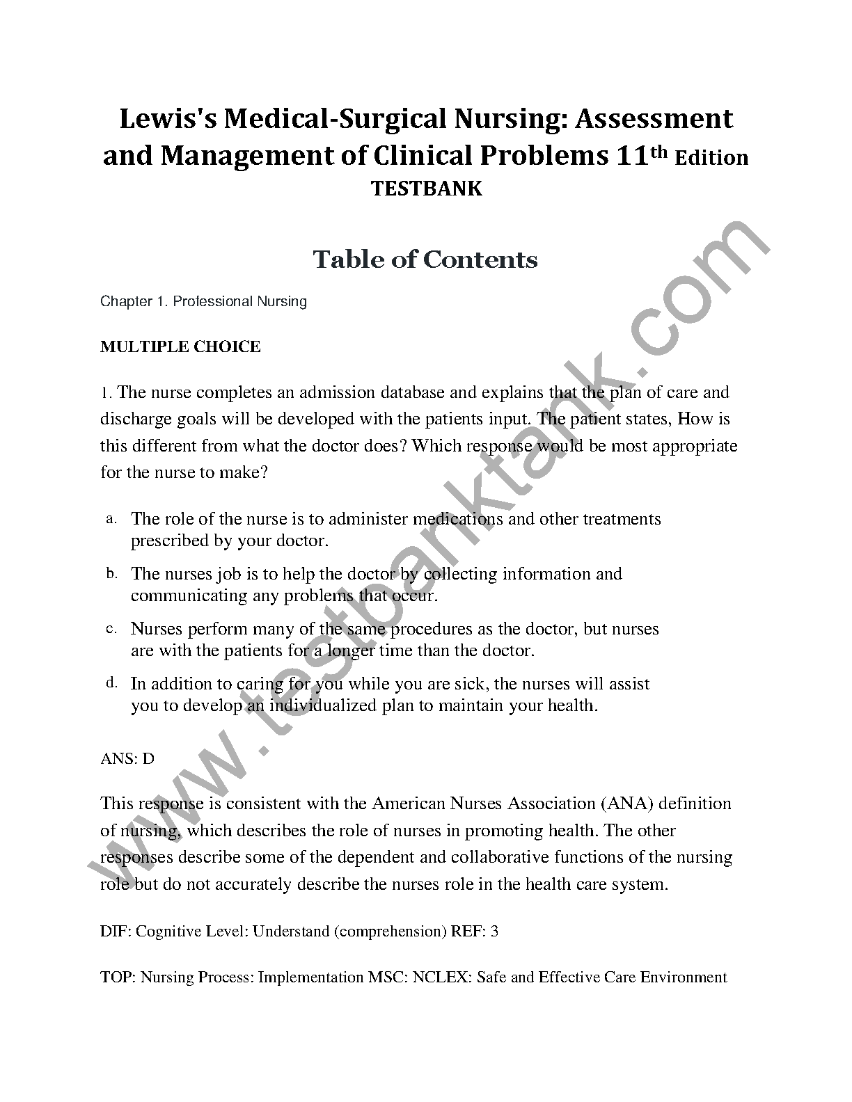 Lewis Med Surg Nursing Test Bank 11e Questions Rationales 2026/27