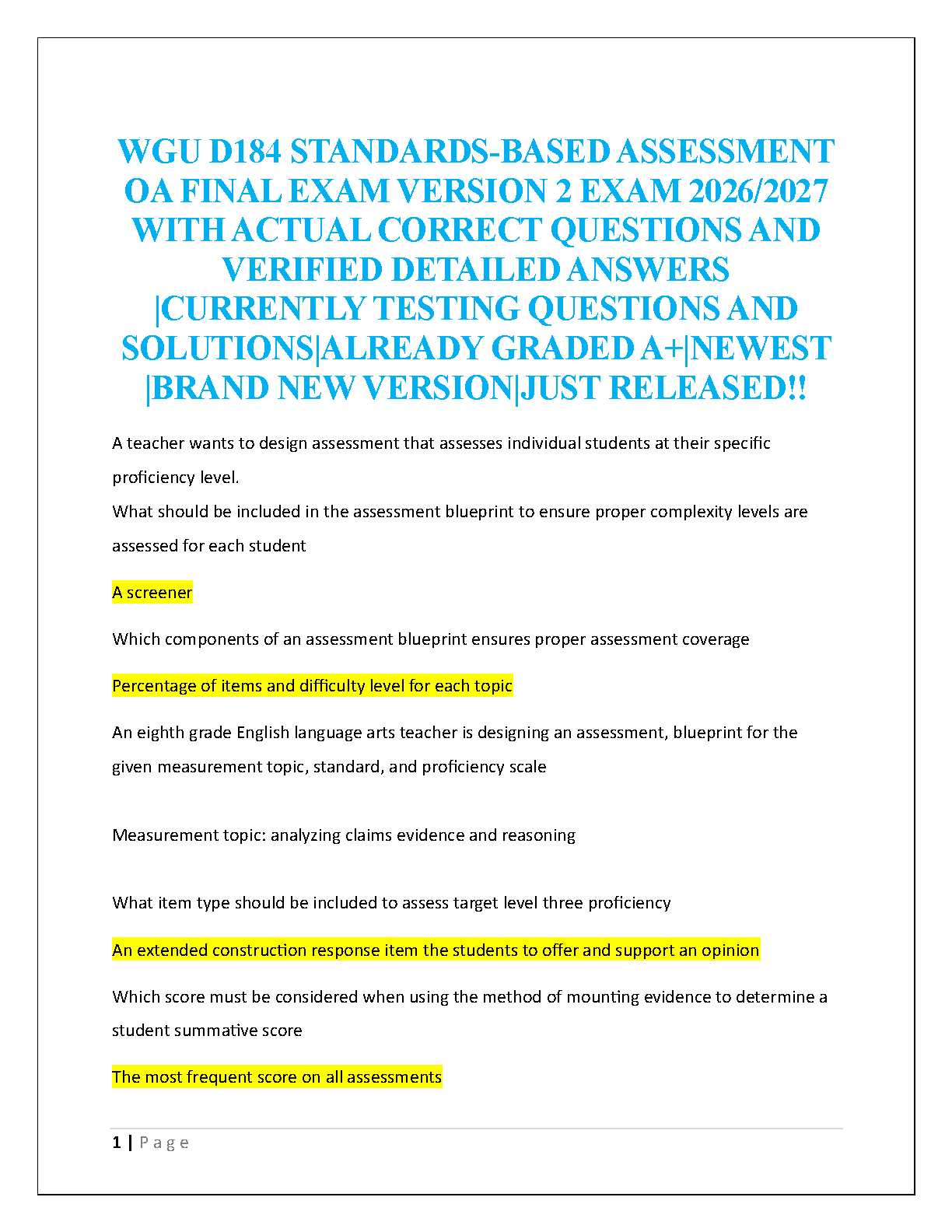 WGU D184 Standards Based Assessment Study Guide 2025 IMG-1