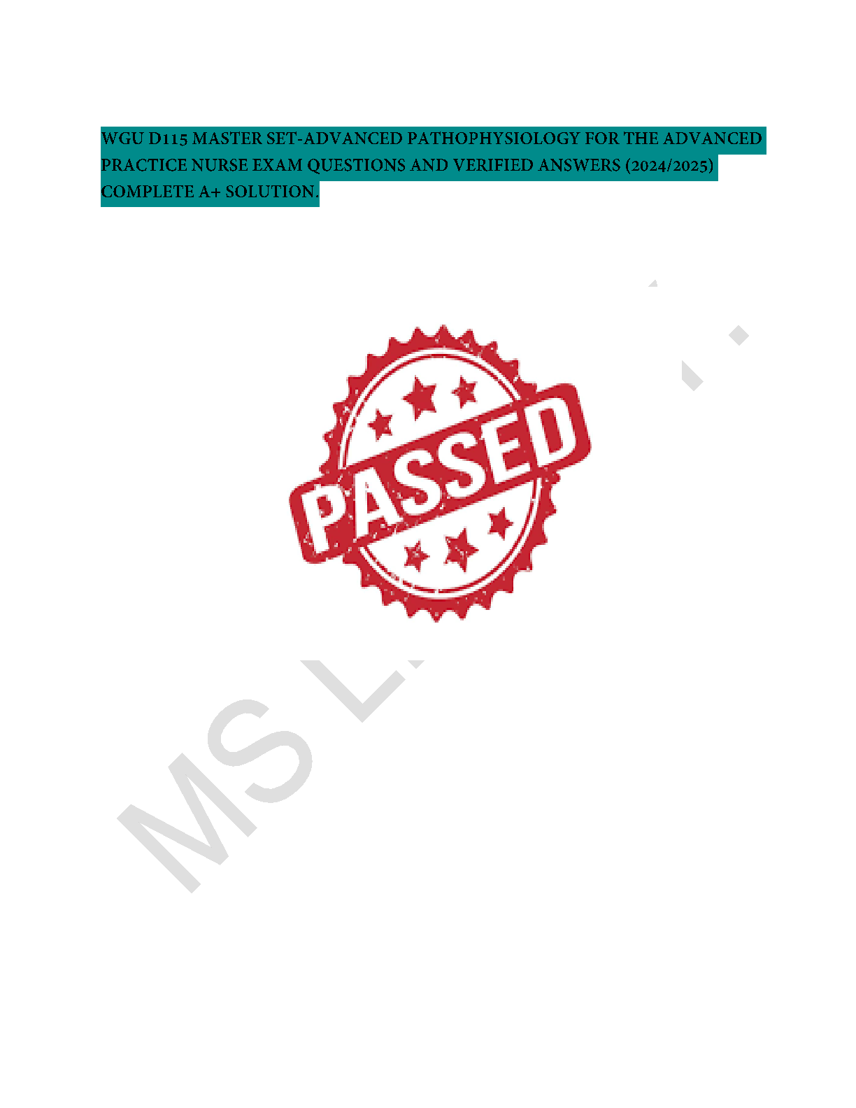 WGU D115 Advanced Pathophysiology Master Set 2024-2025 IMG-1
