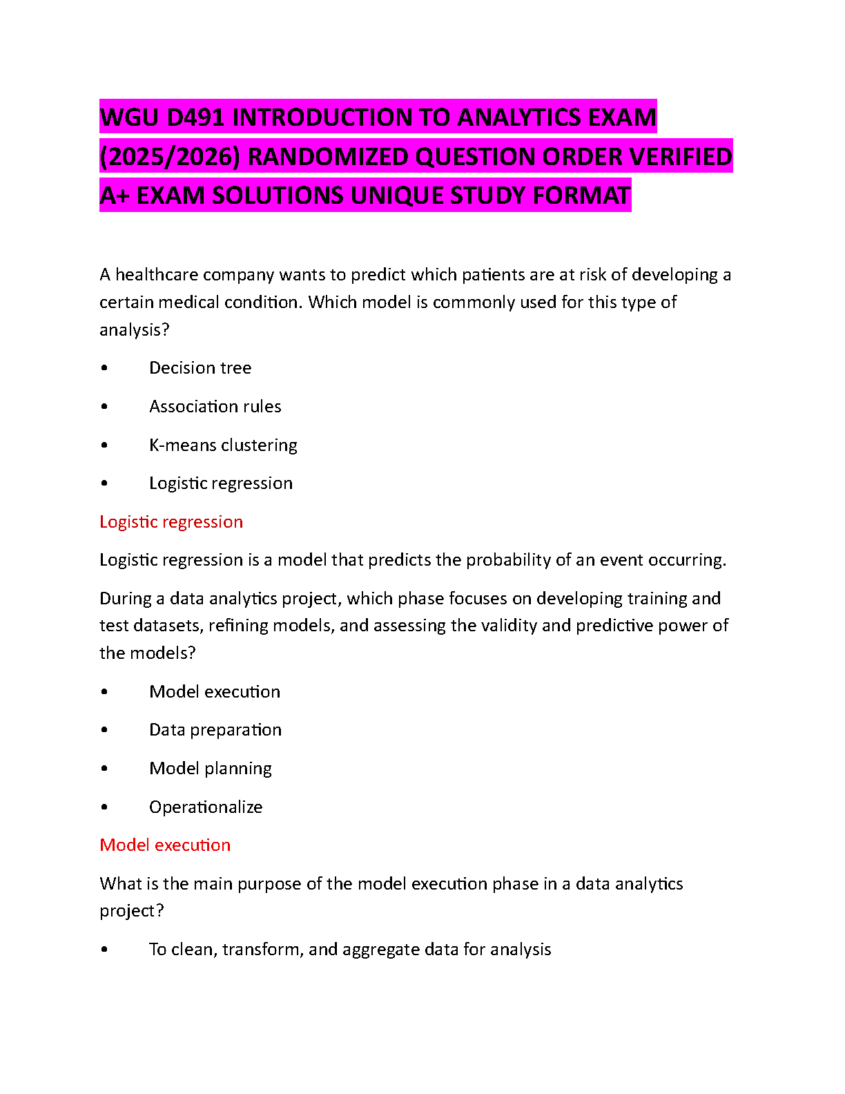 WGU D491 Intro to Analytics Study Guide and Exam Solutions IMG-1