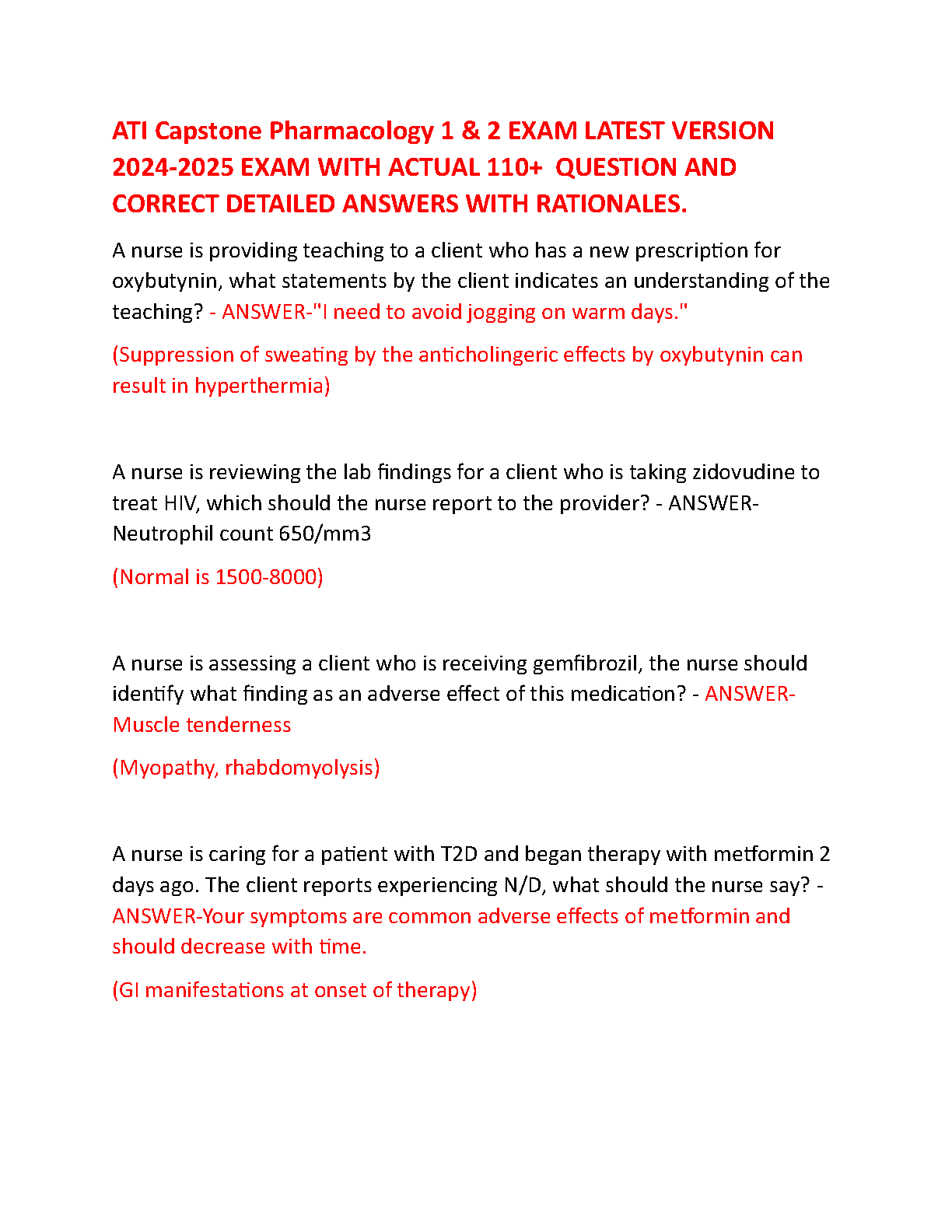 ATI Capstone Pharmacology Test Bank 2026/27 Nursing Exam Prep