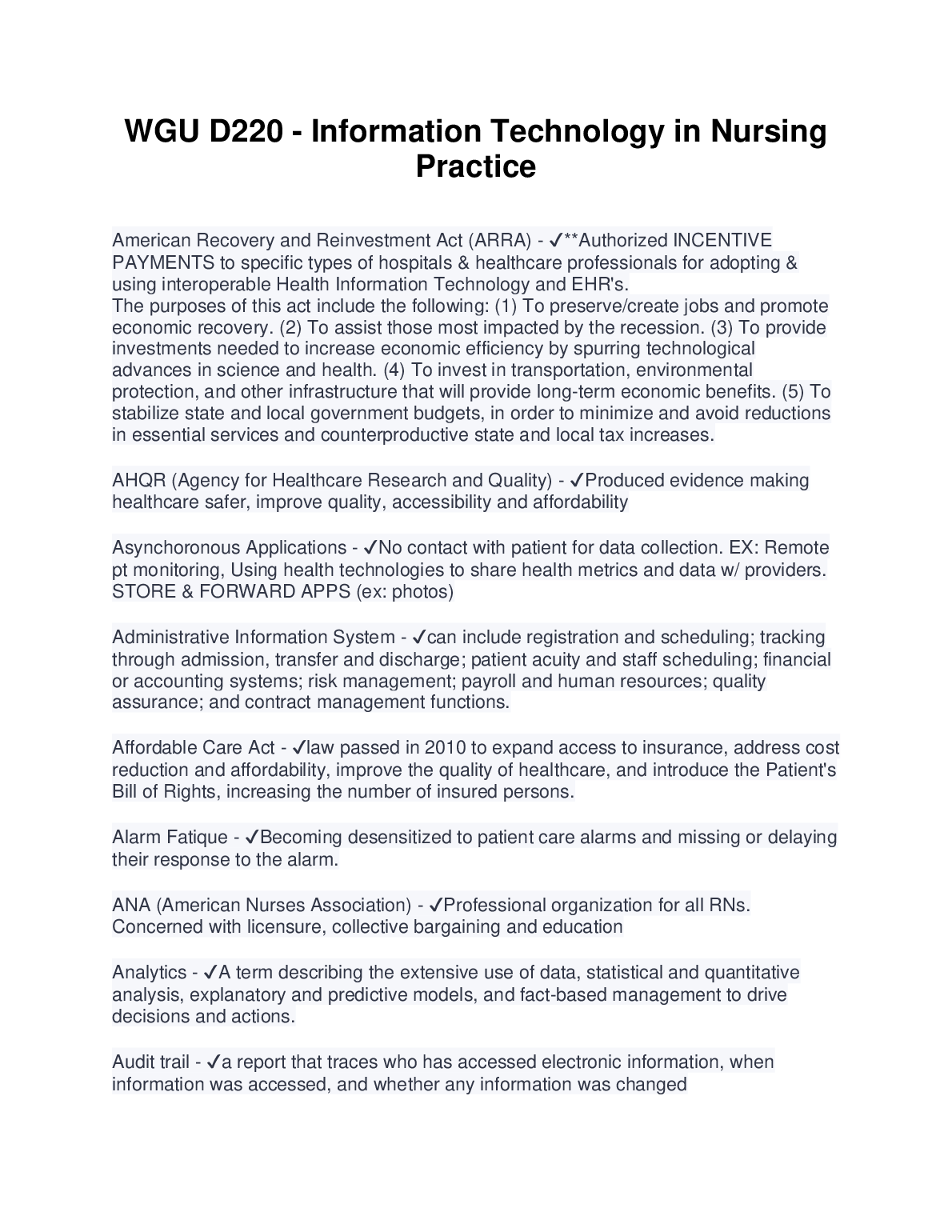 WGU D220 IT in Nursing Study Guide 2024/2025