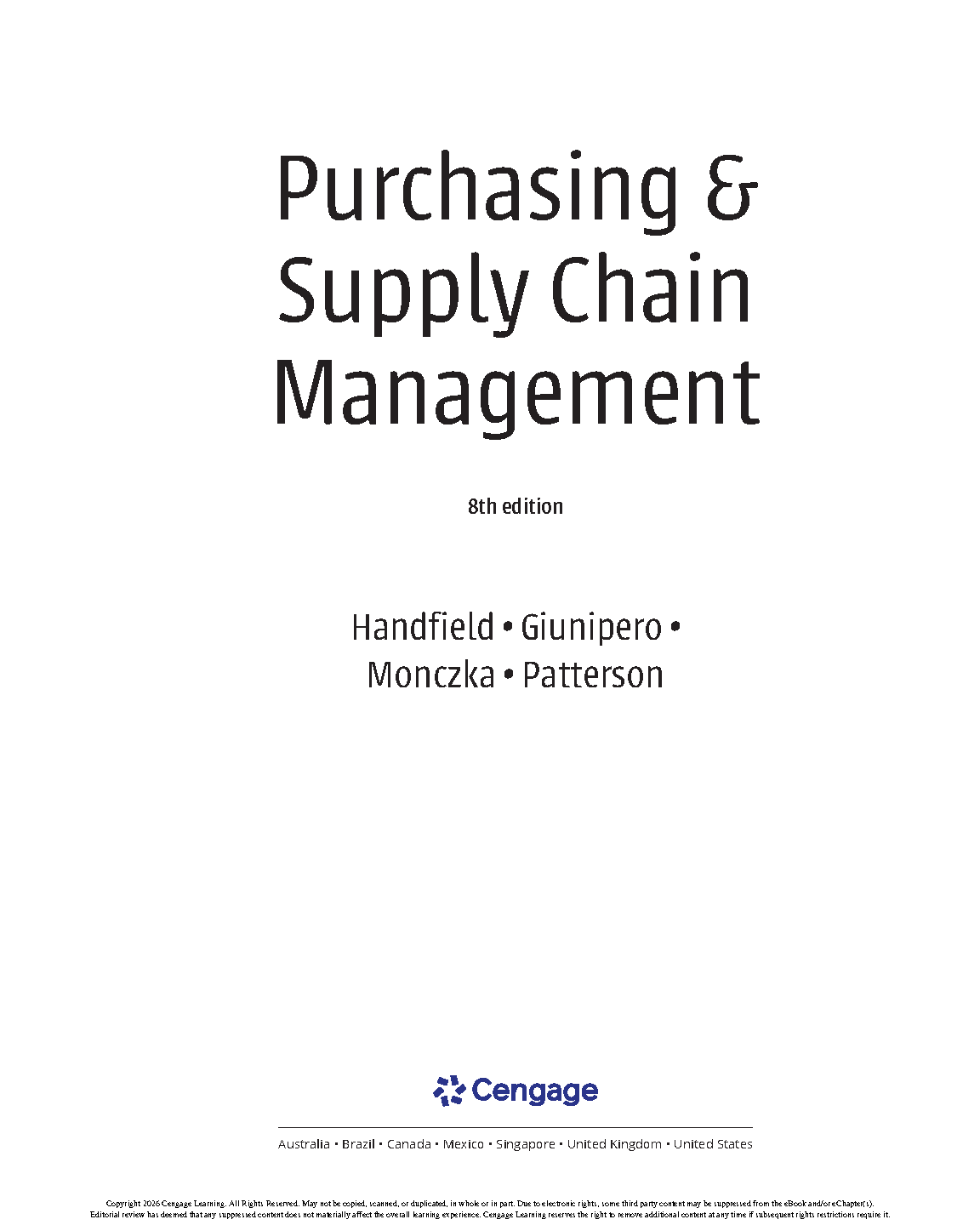 Purchasing SCM Test Bank 8th Ed Cengage