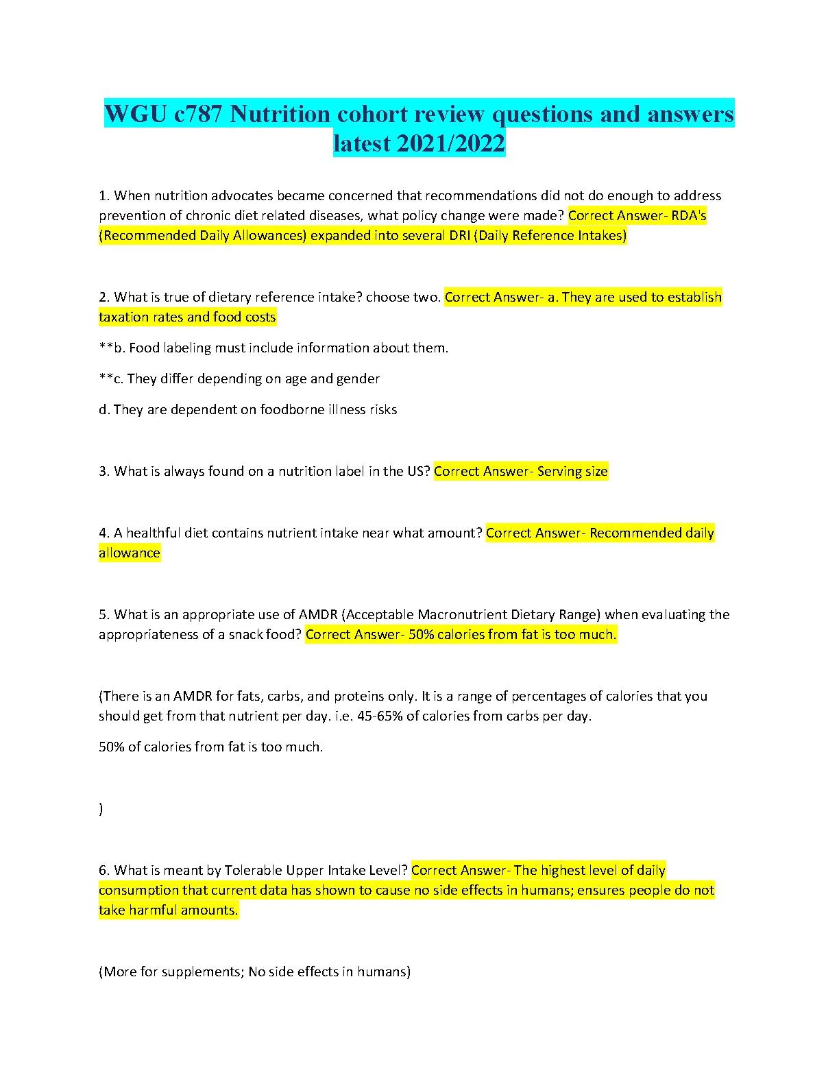 WGU C787 Nutrition 2023 Review Q&A Guide IMG-1