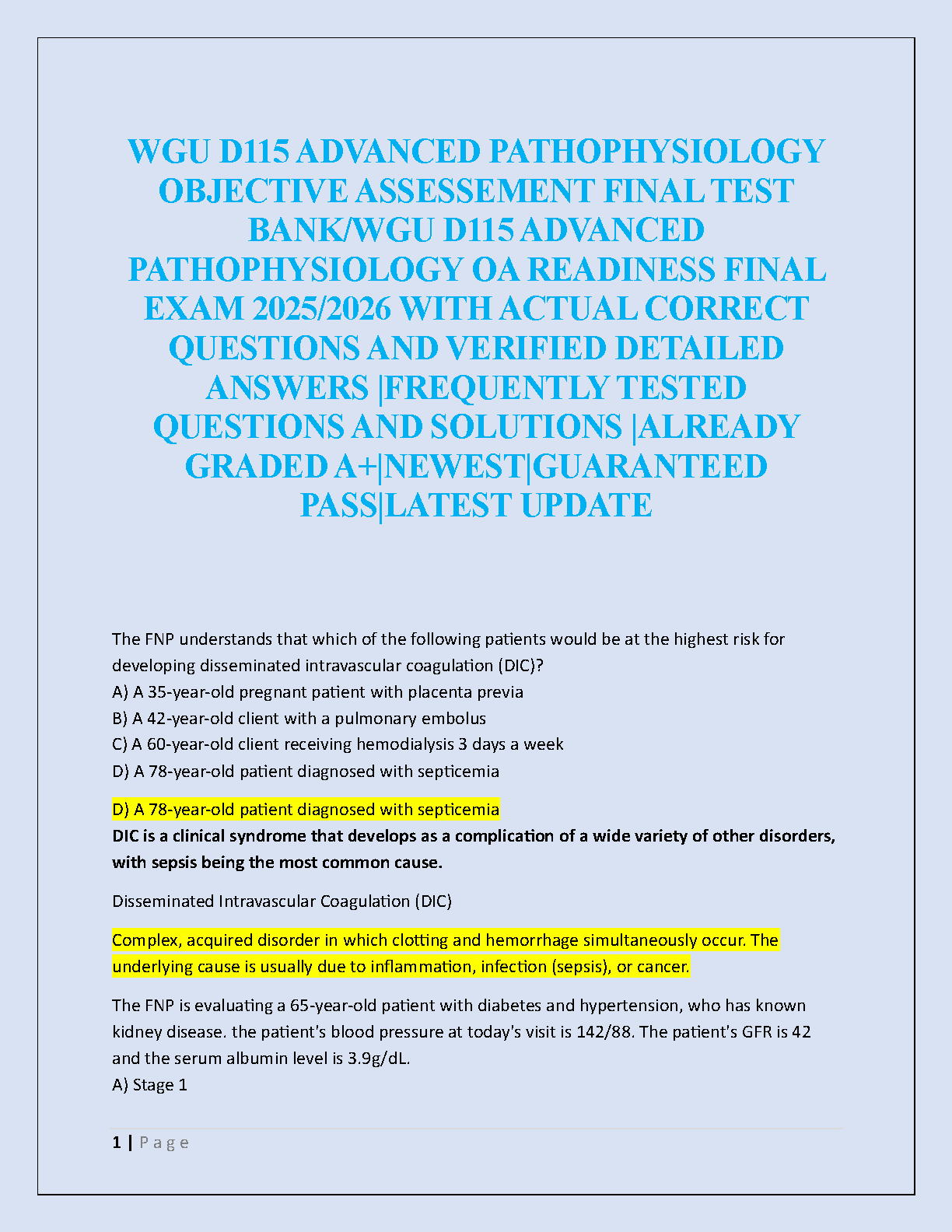 WGU D115 Advanced Pathophysiology Final Exam Study Guide IMG-1