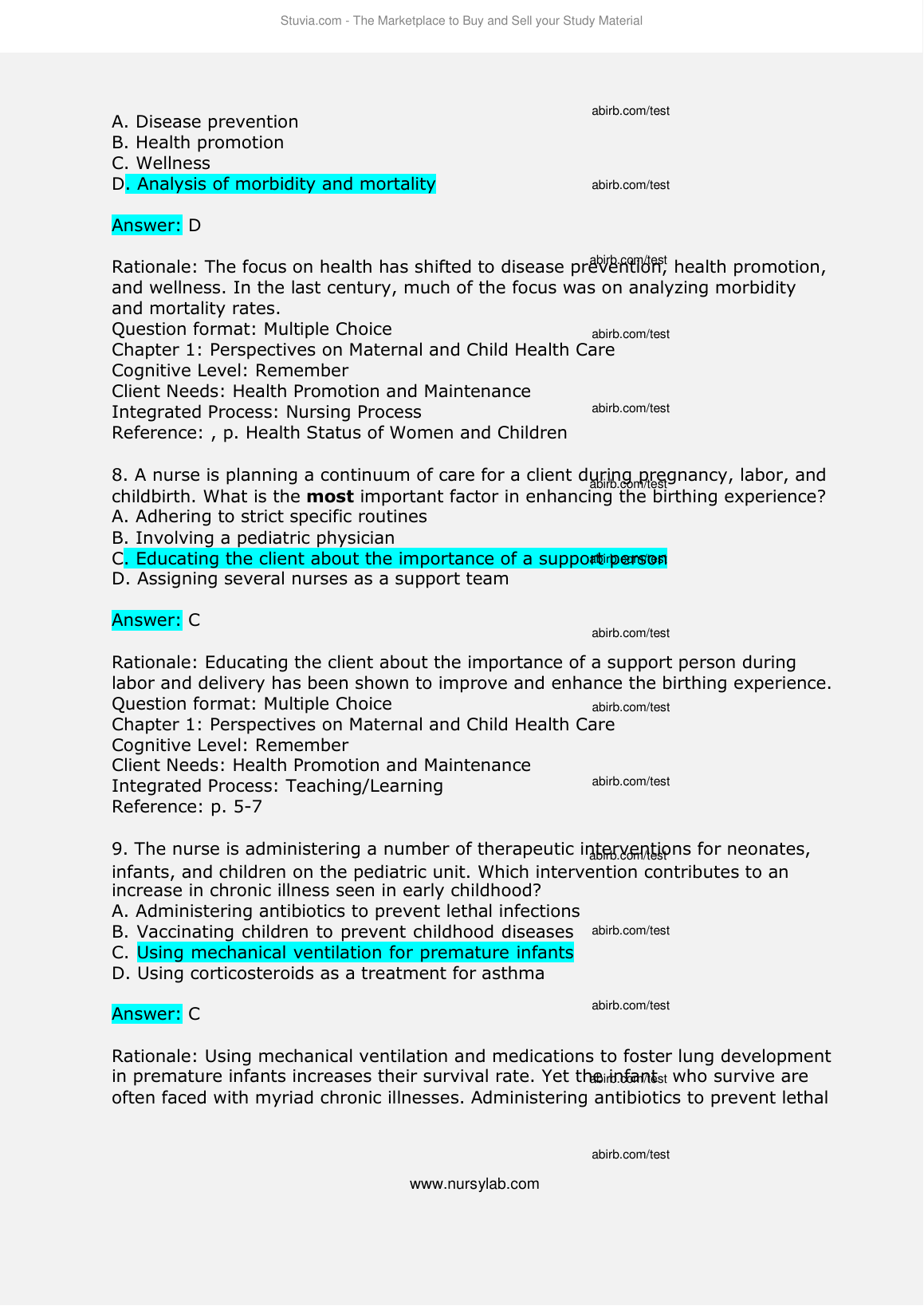 Maternity & Pediatrics Nursing Test Bank 2026/27