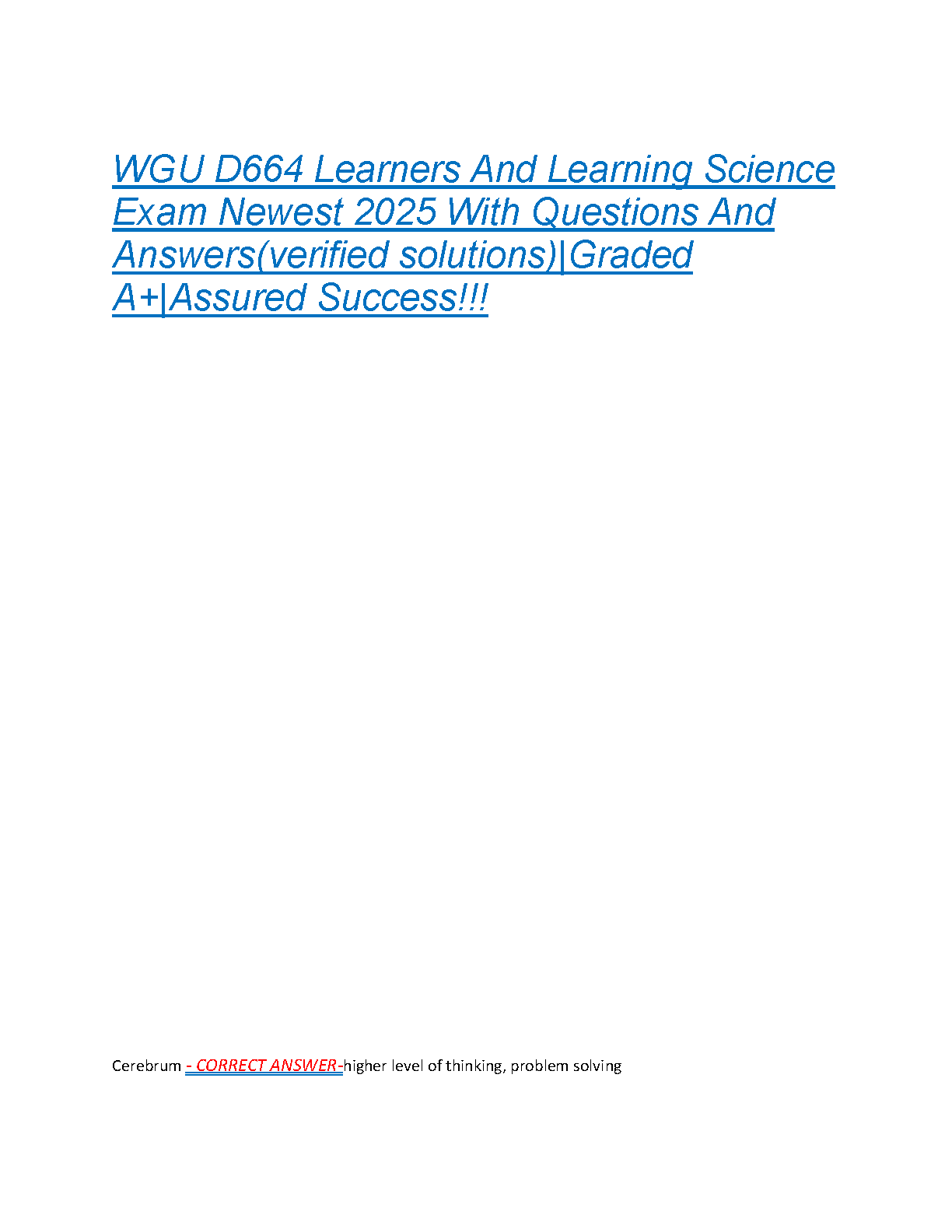 WGU D664 Learners & Learning Science Q&A 2025