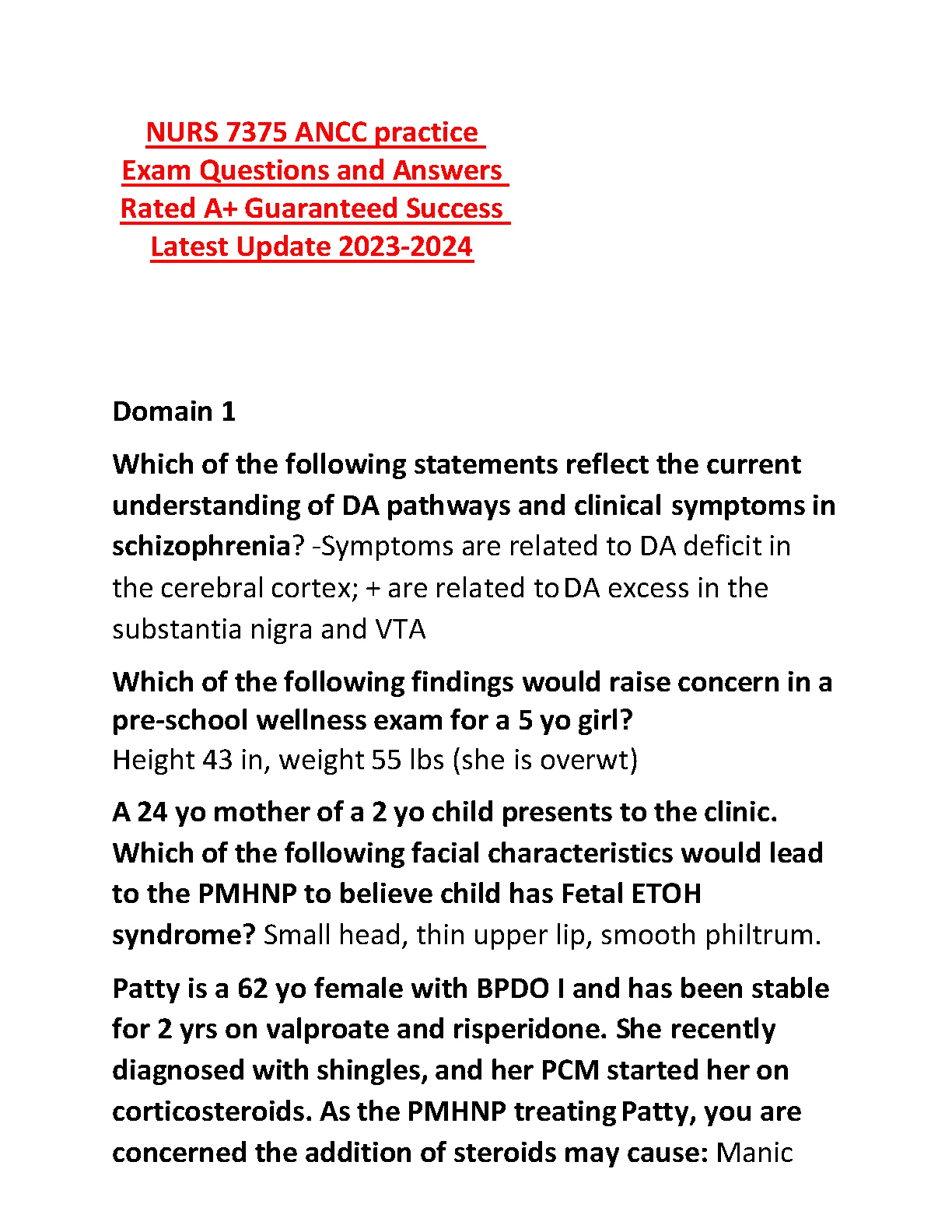 ANCC NURS 7375 Practice Exam 2026 Q&A Bank