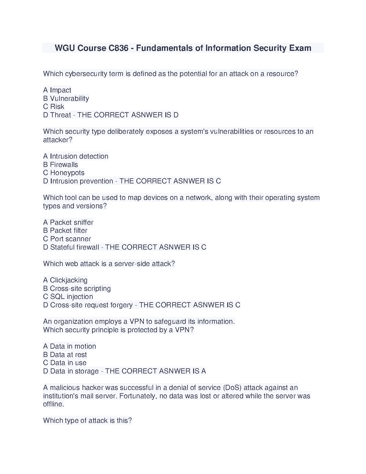 WGU C836 Info Sec Exam Study Guide