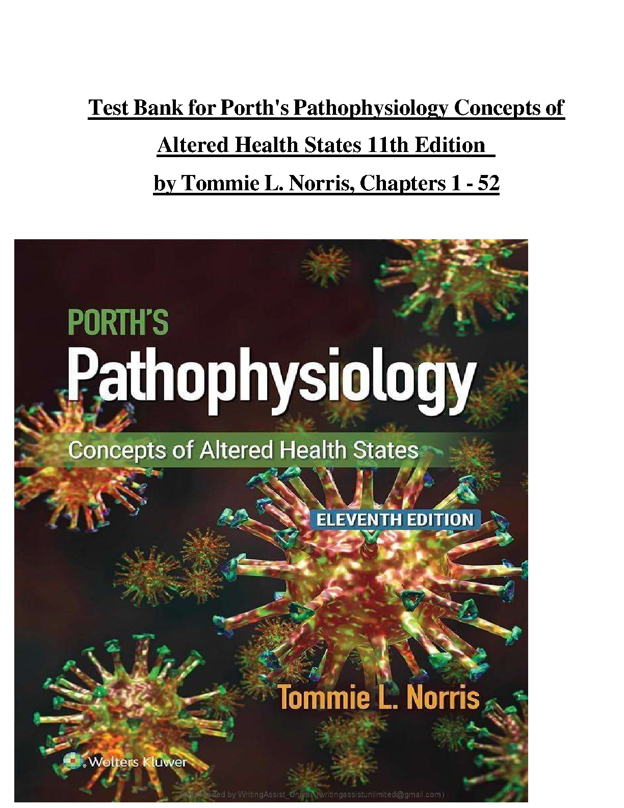 Porth Pathophysiology Test Bank 2026/27 Full Ch. 1-52