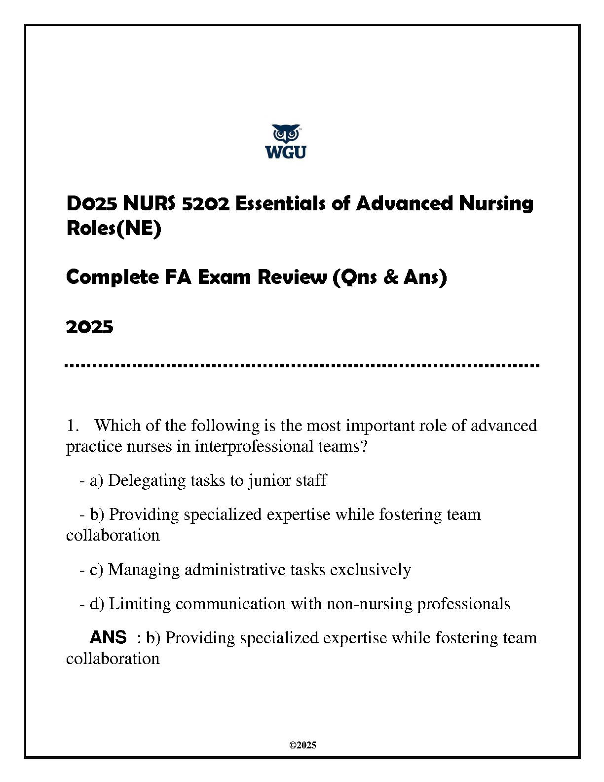 WGU NURS 5202 Exam Review 2026/27 Q&A Practice Bank