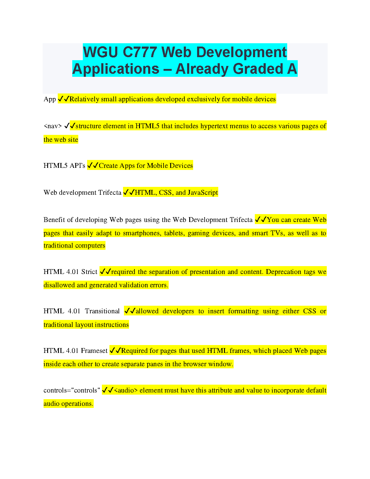 WGU C777 Web Dev Study Guide Grade A 2025