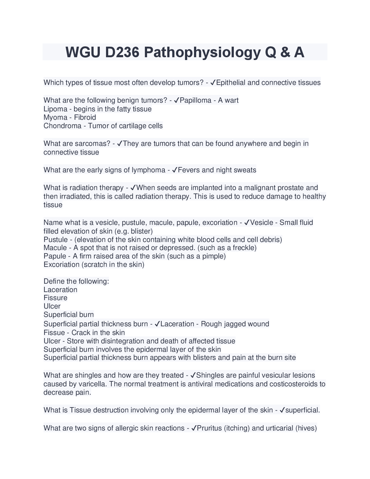 WGU D236 Pathophysiology Q&A Study Guide