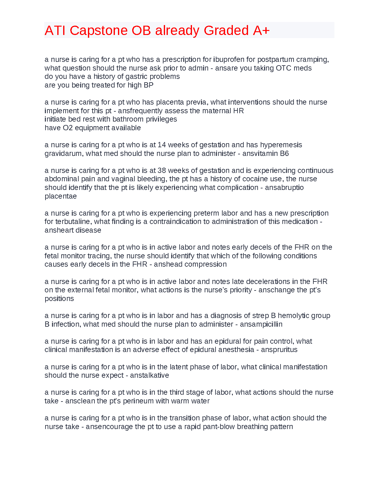 ATI Capstone OB Study Guide 2026/27