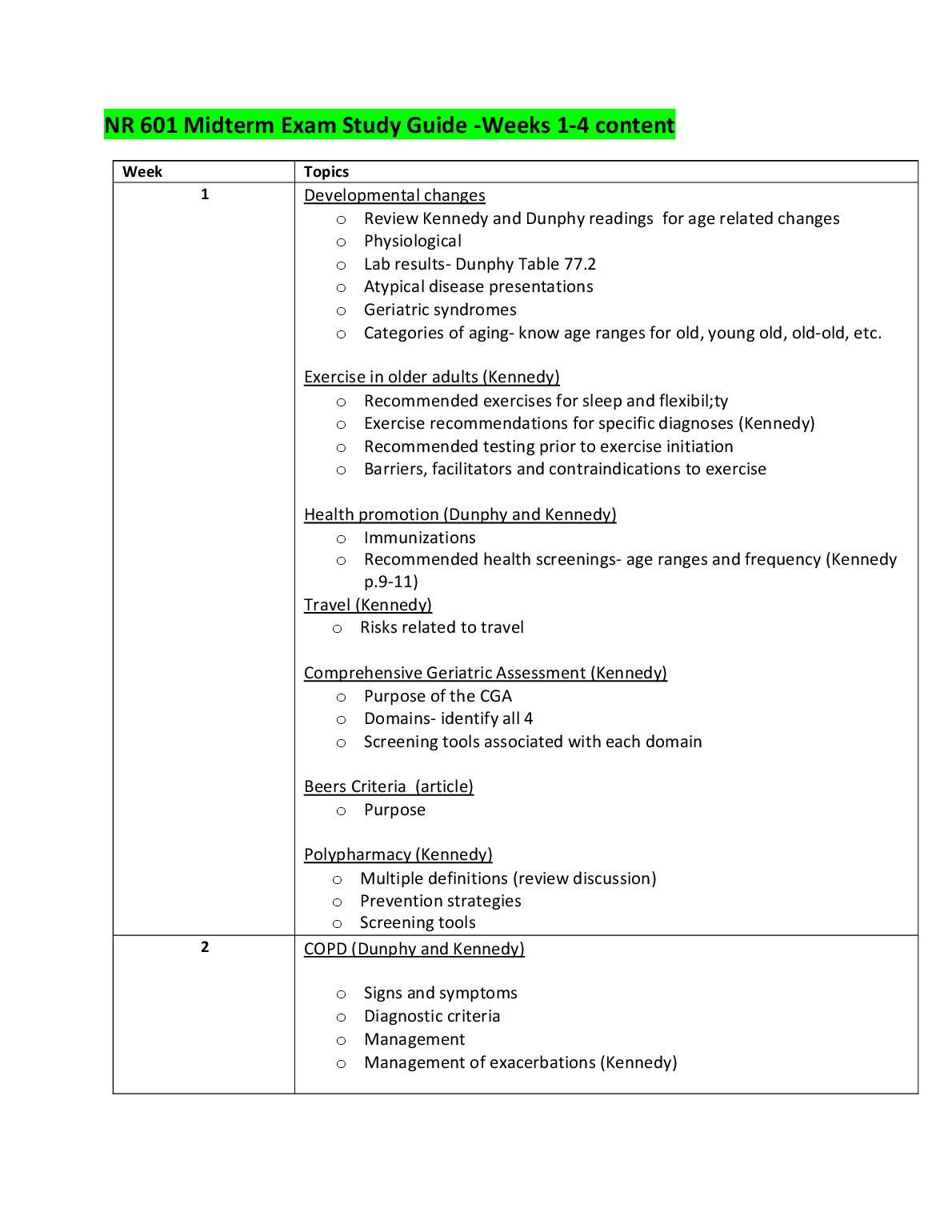 NR 601 Midterm Study Guide Geriatrics 2023