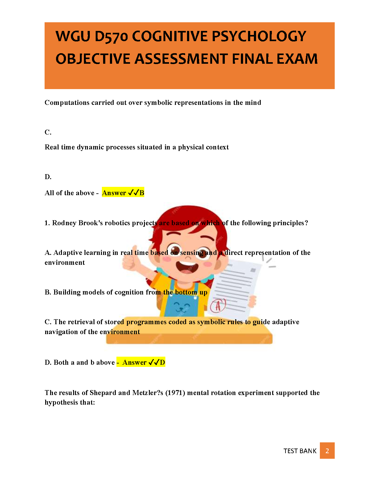 WGU D570 Cognitive Psychology Test Bank