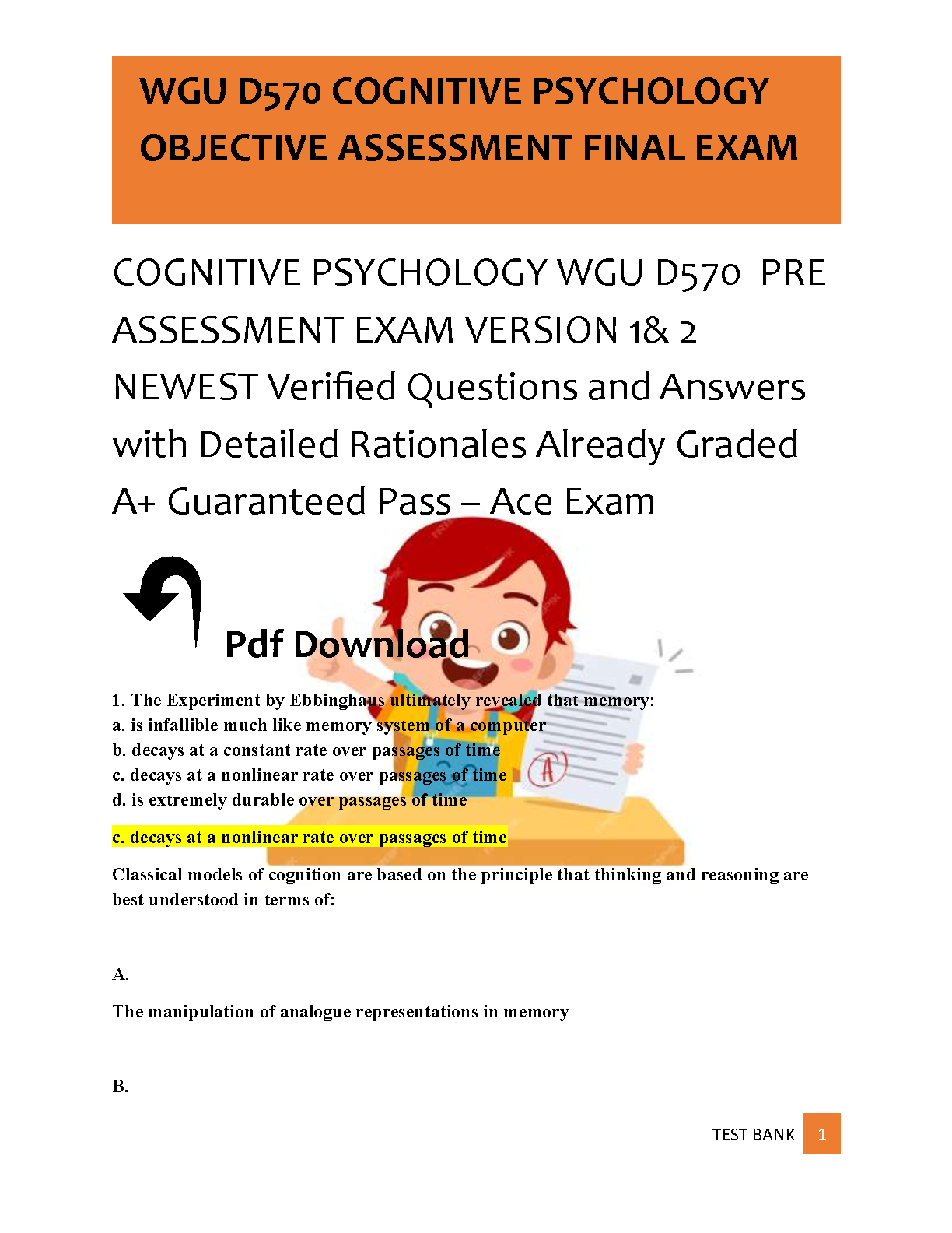 WGU D570 Cognitive Psychology Test Bank