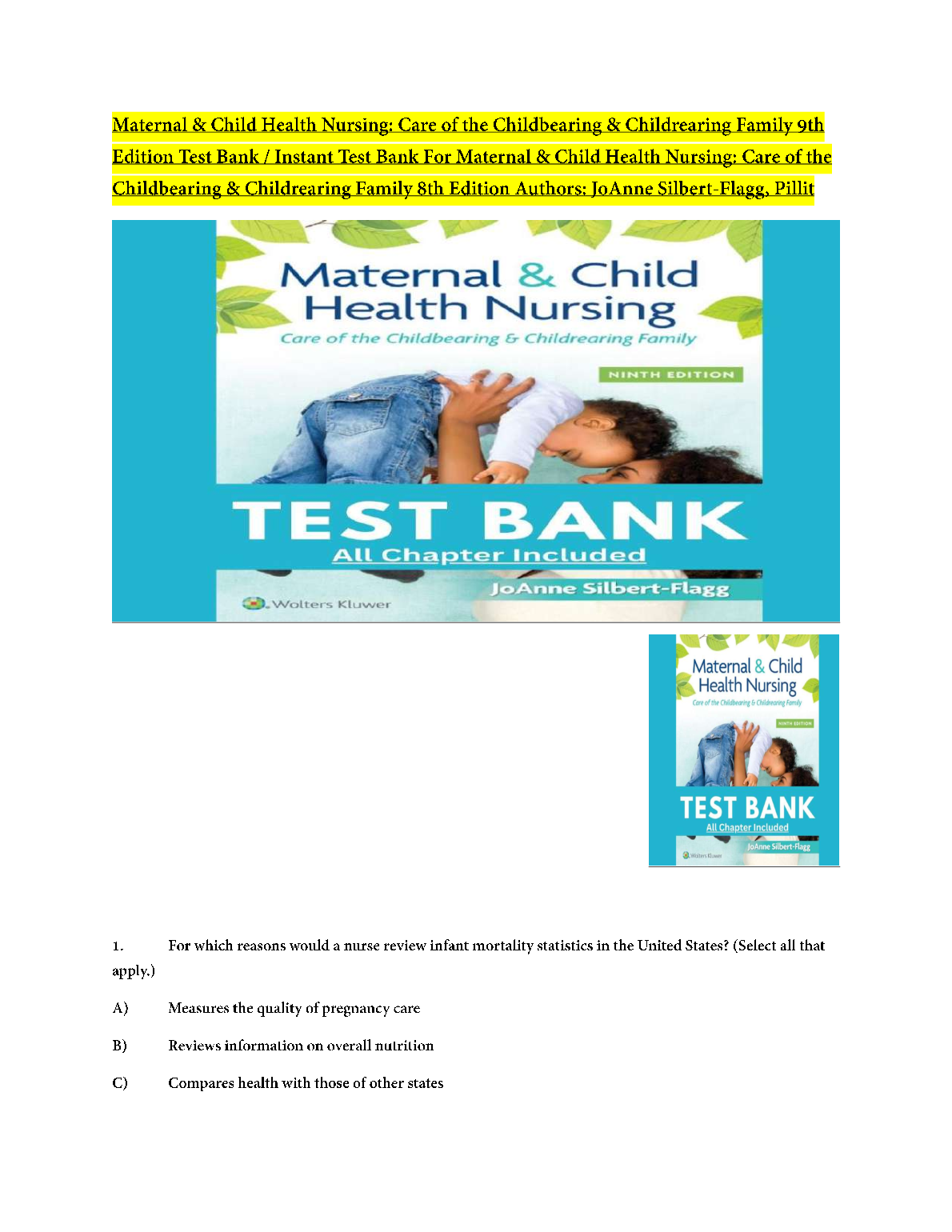 MCN Nursing Test Bank 2026/27 | 9th Ed. Silbert-Flagg