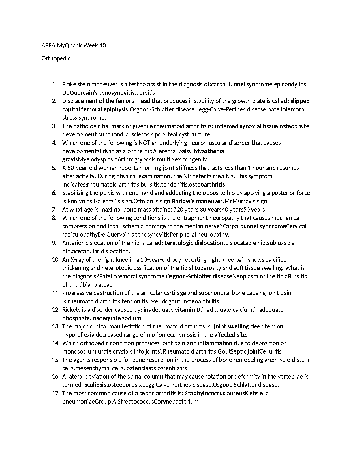 APEA Orthopedic NP Exam Prep Questions Answers